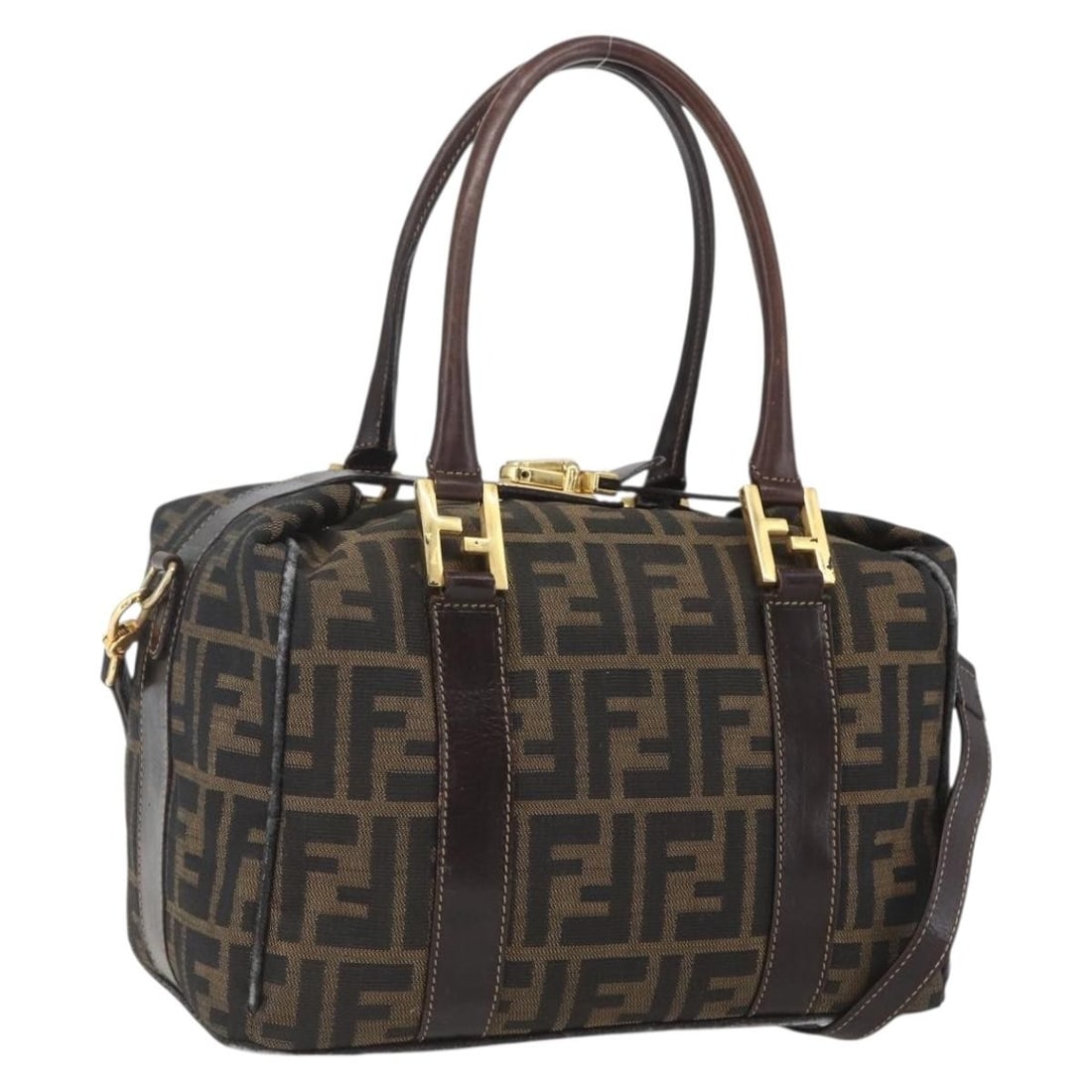 Fendi Zucca Canvas 2way Handbag Black Brown with Shoulder Strap: Fendi Zucca Canvas 2way Handbag Black Brown with Shoulder Strap Fendi 2-way handbag in black and brown Zucca canvas with gold-tone accents. Made in Italy, this women's bag includes a shoulder strap fo