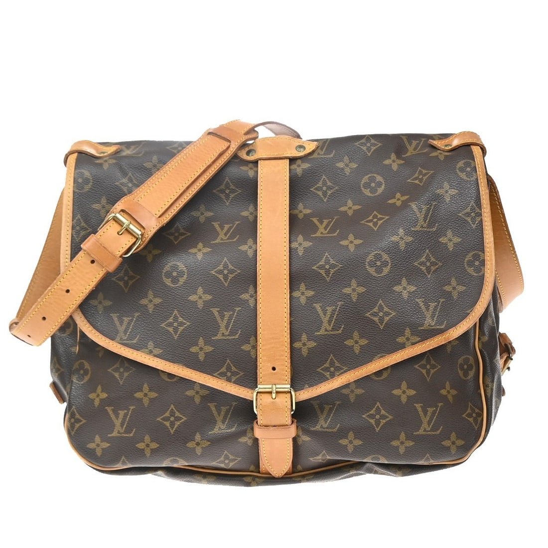 Louis Vuitton Saumur Unisex Brown Canvas Shoulder Bag: Louis Vuitton Saumur Unisex Brown Canvas Shoulder Bag Louis Vuitton Saumur in brown monogram canvas. This unisex bag is made in France and is presented in good condition, with visible wear including c