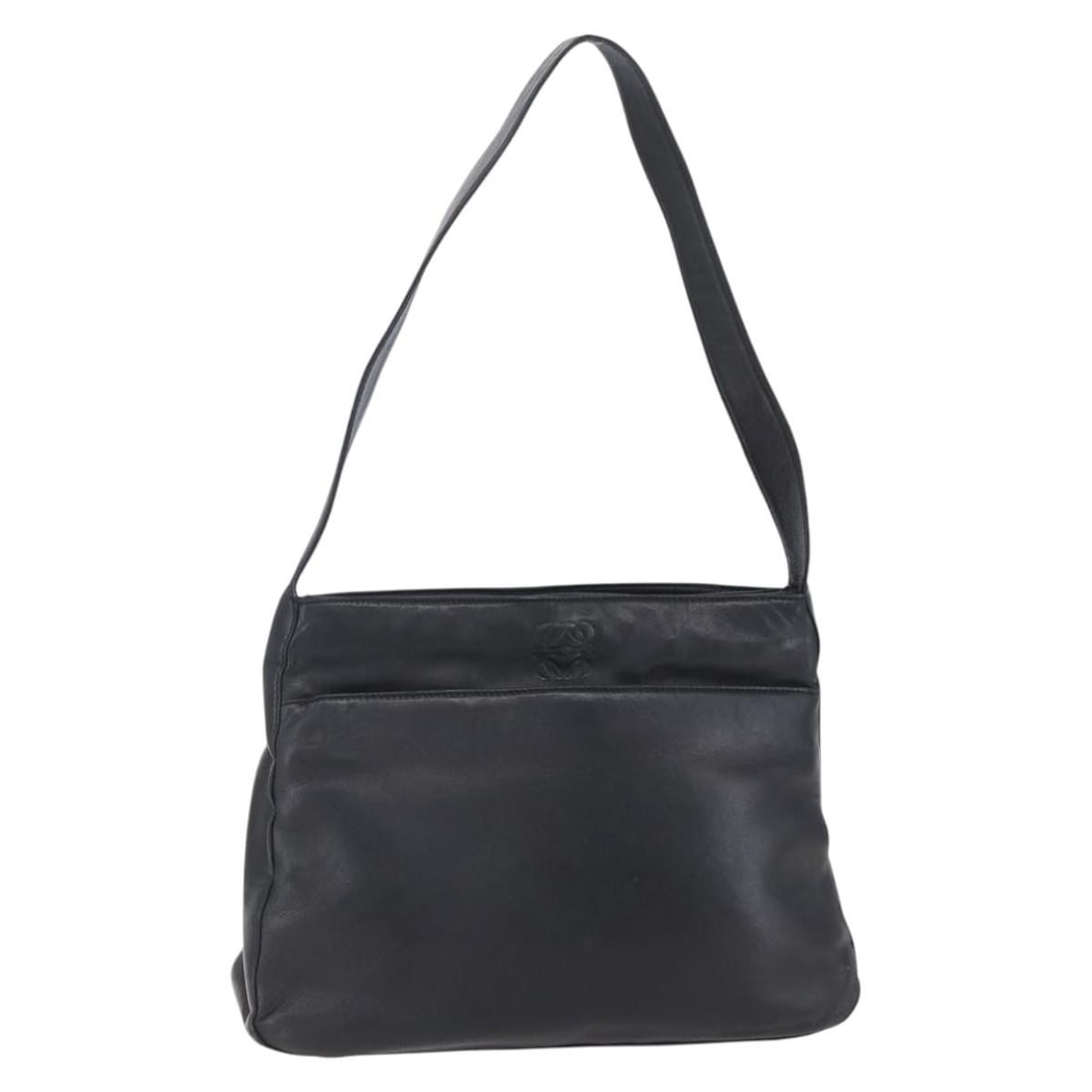LOEWE Anagram Leather Shoulder Bag Black Gold Tone Spain: LOEWE Anagram Leather Shoulder Bag Black Gold Tone Spain Authentic LOEWE Anagram shoulder bag in black leather with gold-tone accents. This women's bag is made in Spain and includes only the bag shown