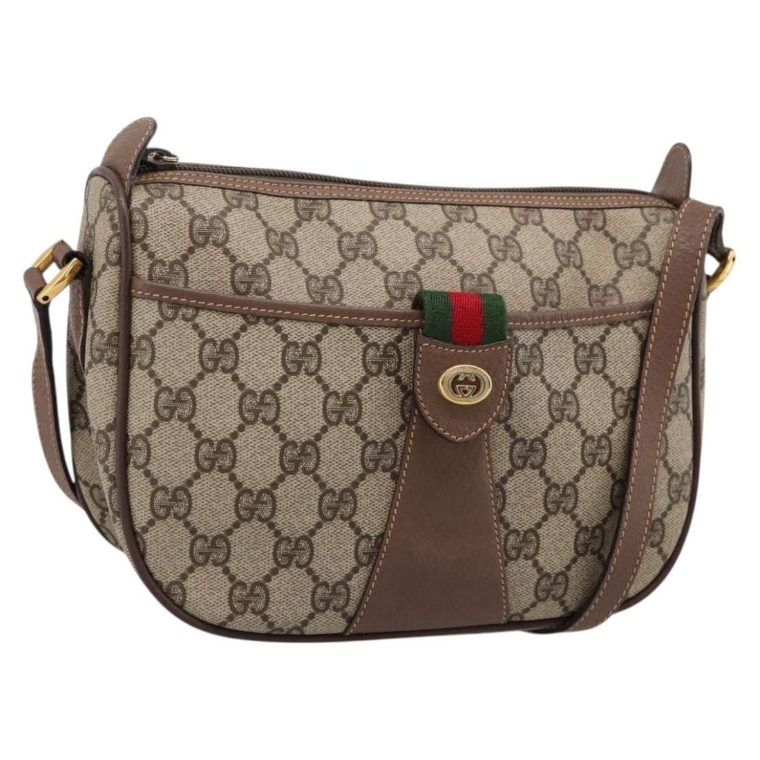 Gucci 001 754 6177 GG Supreme Web shoulder bag beige PVC leather: Gucci 001 754 6177 GG Supreme Web shoulder bag beige PVC leather Gucci GG Supreme Web Sherry Line shoulder bag in beige and gold PVC leather with GG canvas construction. Made in Italy, this women's ba