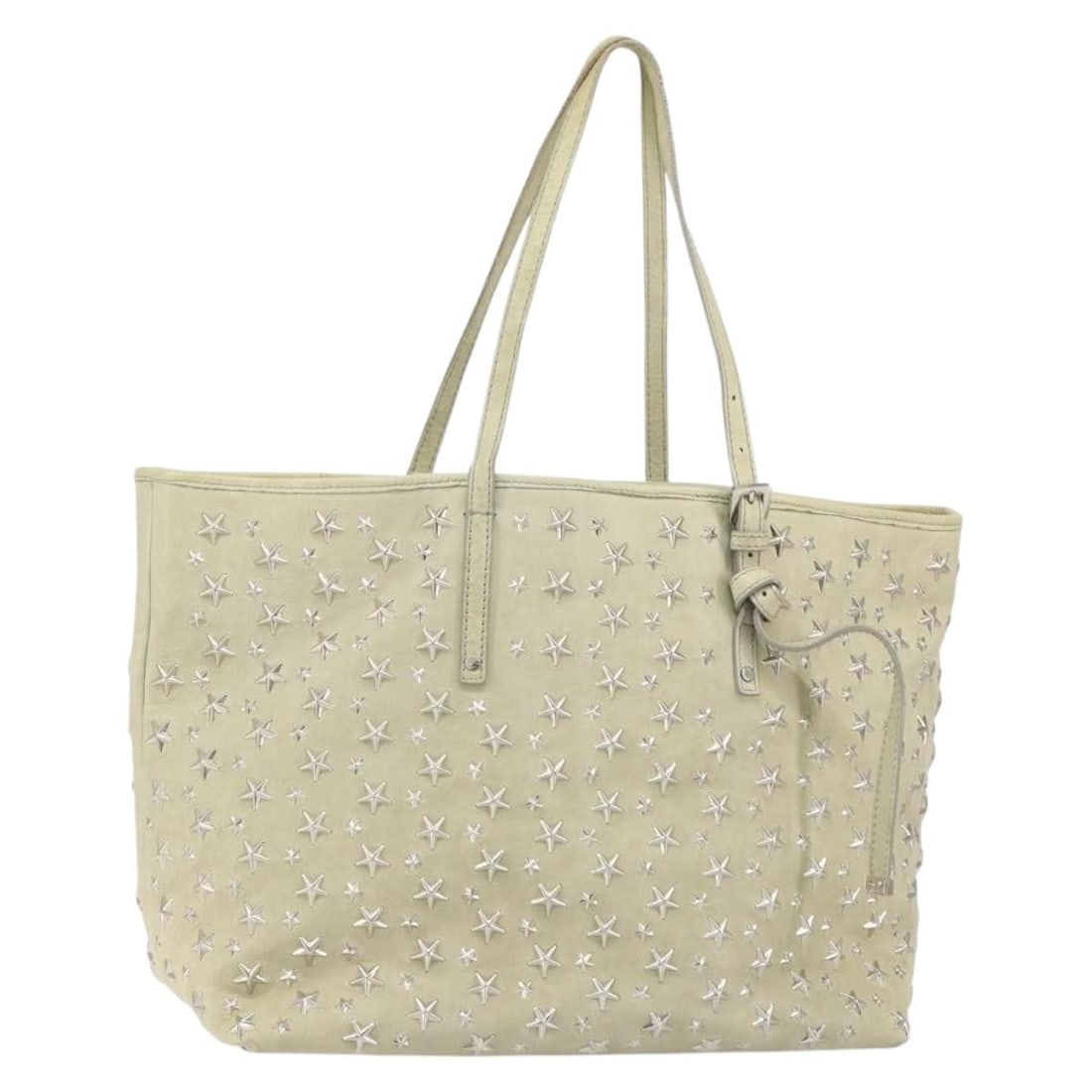 Jimmy Choo beige silver leather studded tote bag Italy: Jimmy Choo beige silver leather studded tote bag Italy This Jimmy Choo tote bag features a beige and silver leather exterior accented with stud details. Designed for women, the bag offers a spacious i