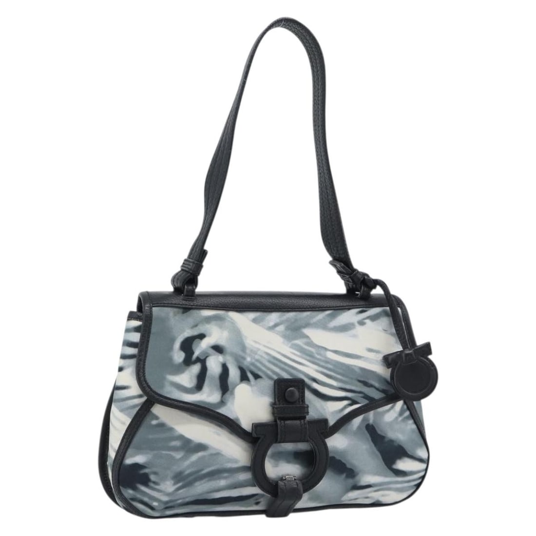 Salvatore Ferragamo Gancini Nylon Shoulder Bag Gray Silver: Salvatore Ferragamo Gancini Nylon Shoulder Bag Gray Silver Salvatore Ferragamo Gancini shoulder bag in gray and silver nylon, designed for women and made in Italy. This shoulder bag includes only the 