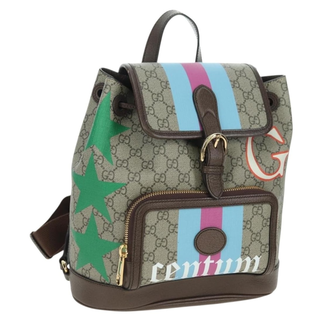 GUCCI 674147 GG Supreme Interlocking PVC Leather Backpack Beige Gold: GUCCI 674147 GG Supreme Interlocking PVC Leather Backpack Beige Gold Gucci GG Supreme Interlocking backpack in beige and gold, made in Italy from PVC leather and GG canvas. This women's backpack measu