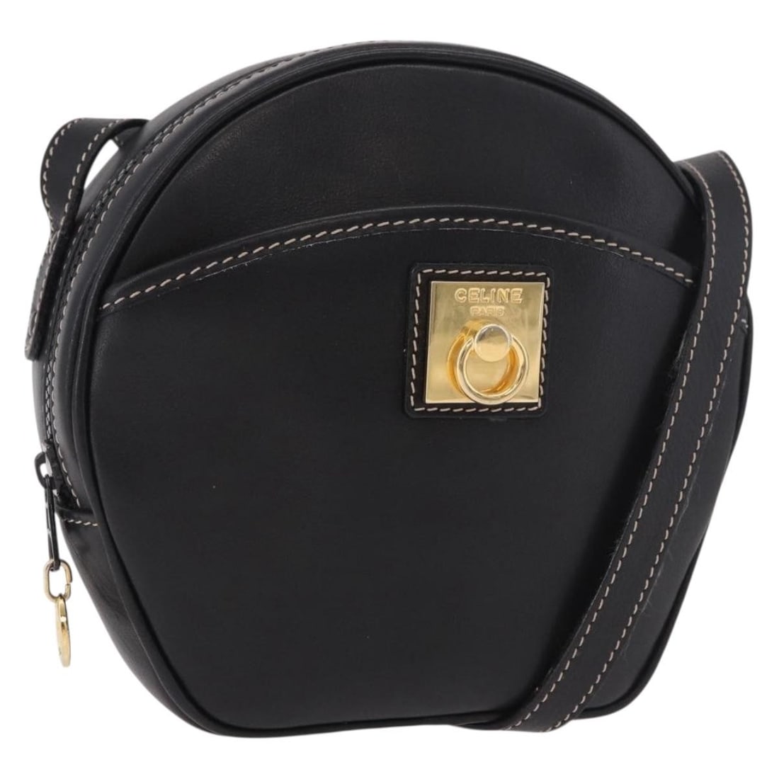 CELINE black leather shoulder bag with gold tone hardware: CELINE black leather shoulder bag with gold tone hardware Authentic CELINE shoulder bag in black leather with gold-tone accents. This women's bag is made in Italy and features a compact silhouette wit