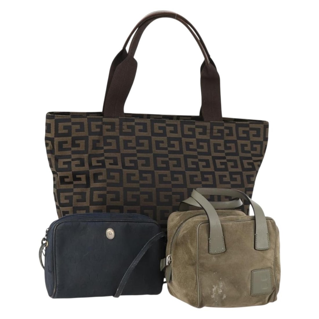 3 Bally Honeycomb Canvas Leather Shoulder Bags Gray Navy Black: 3 Bally Honeycomb Canvas Leather Shoulder Bags Gray Navy Black Set of three Bally shoulder bags for women in gray, navy, and black leather with honeycomb canvas. Made in Italy, this special set sale i