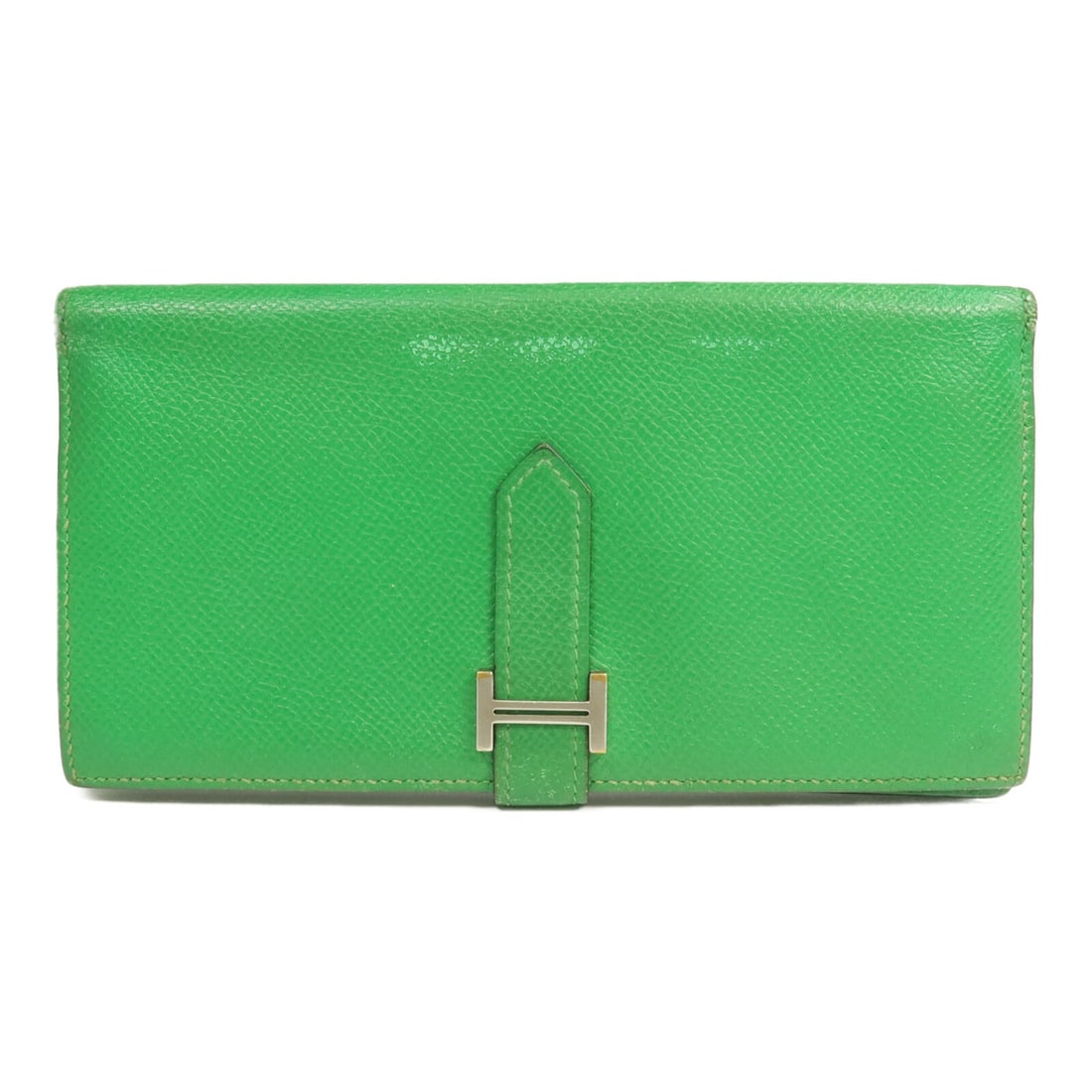 Hermes Bearn Bifold Wallet in Bamboo Green Epsom Calfskin: Hermes Bearn Bifold Wallet in Bamboo Green Epsom Calfskin Hermes Bearn long bifold wallet in Bamboo x Green, made from Epsom leather and calfskin (cowhide). Designed for women, it features a bifold pu