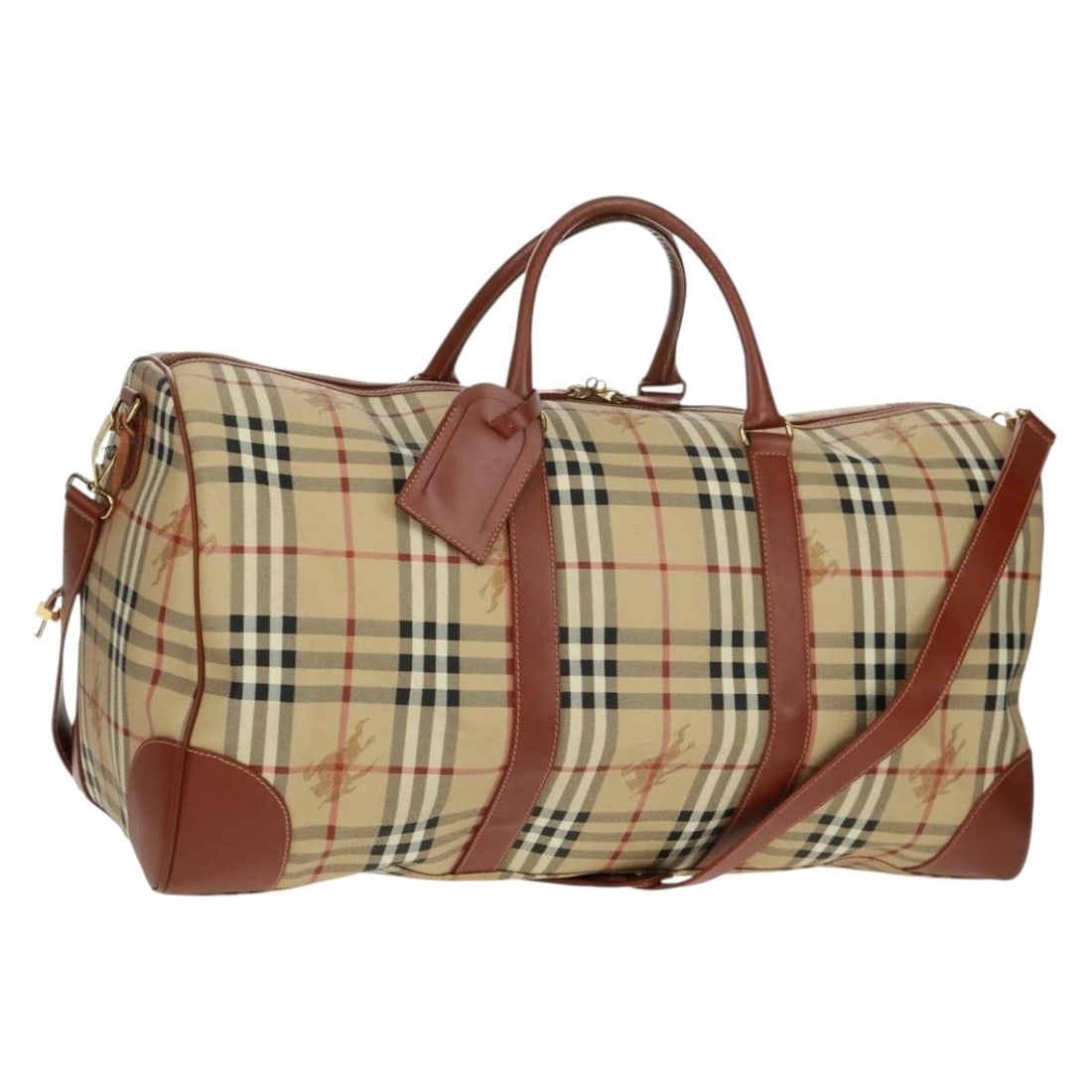 Burberry Nova Check 2way Boston Bag Beige PVC Leather: Burberry Nova Check 2way Boston Bag Beige PVC Leather Burberry Nova Check 2-way Boston bag in beige PVC leather with gold-tone accents. Made in Italy, this women's bag features dual carry options with