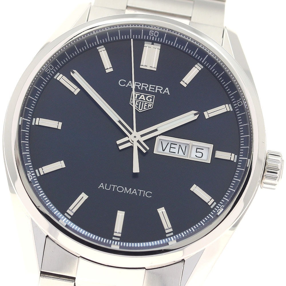 TAG Heuer Carrera Calibre 5 Automatic Day Date Mens Watch WBN2012.BA0640: TAG Heuer Carrera Calibre 5 Automatic Day Date Mens Watch WBN2012.BA0640 Pre-owned TAG Heuer Carrera Calibre 5 Day-Date automatic men's wristwatch with a navy dial and stainless steel case and bracele