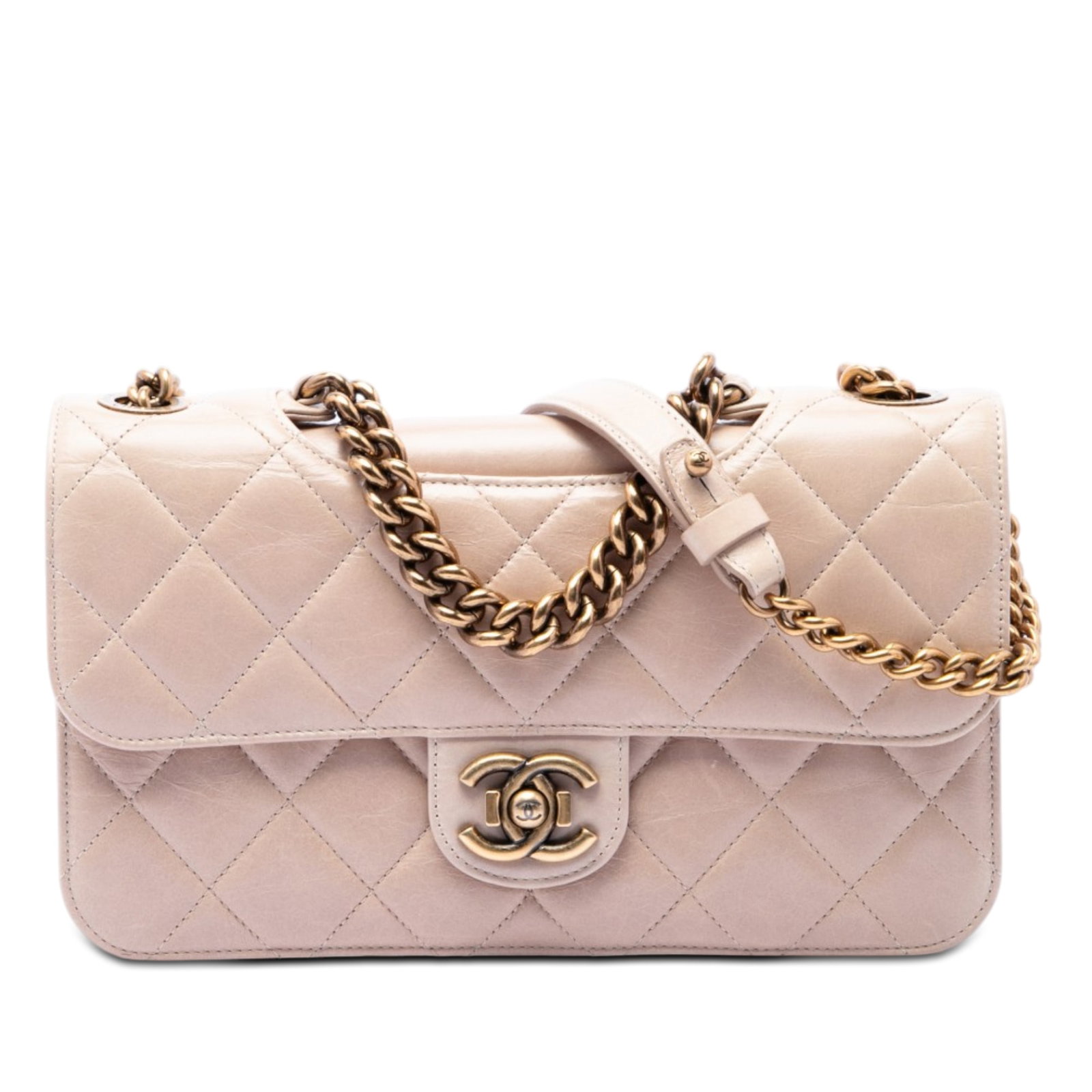 Chanel Perfect Edge Flap Medium Beige Quilted Glazed Calfskin Bag: Chanel Perfect Edge Flap Medium Beige Quilted Glazed Calfskin Bag This Chanel Medium Quilted Glazed Calfskin Perfect Edge Flap satchel features a quilted calf leather body, a top chain handle, a chain