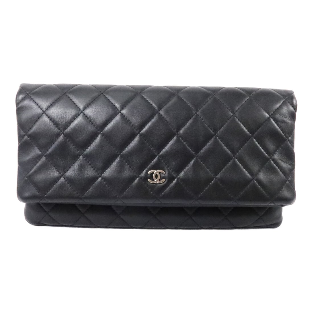 CHANEL CC Lambskin Clutch Black Foldover Bag with GHW (1 of 15)