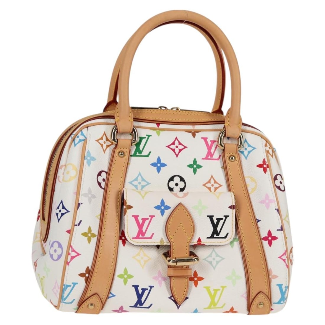 Louis Vuitton Priscilla White Monogram Multicolor Canvas Hand Bag M40096: Louis Vuitton Priscilla White Monogram Multicolor Canvas Hand Bag M40096 Louis Vuitton Priscilla handbag in white Monogram Multicolor canvas. This women's handbag is made in France and includes a dust