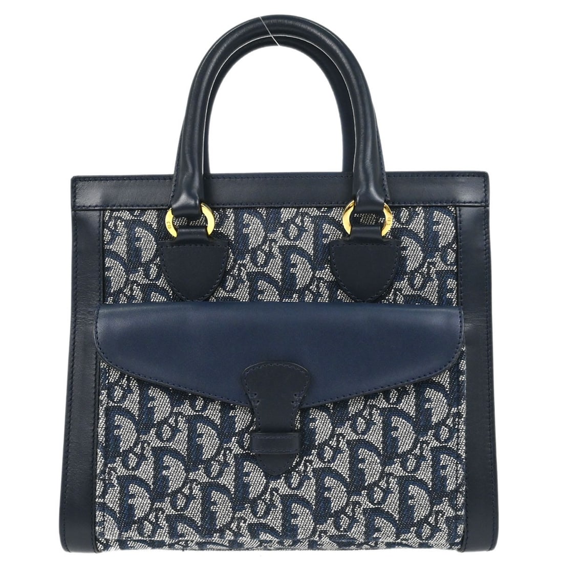 Dior Trotter Navy Canvas Leather Shoulder Tote Bag: Dior Trotter Navy Canvas Leather Shoulder Tote Bag Christian Dior Trotter tote handbag in navy canvas and leather with a shoulder strap and Velcro closure. The bag features one exterior pocket, one in