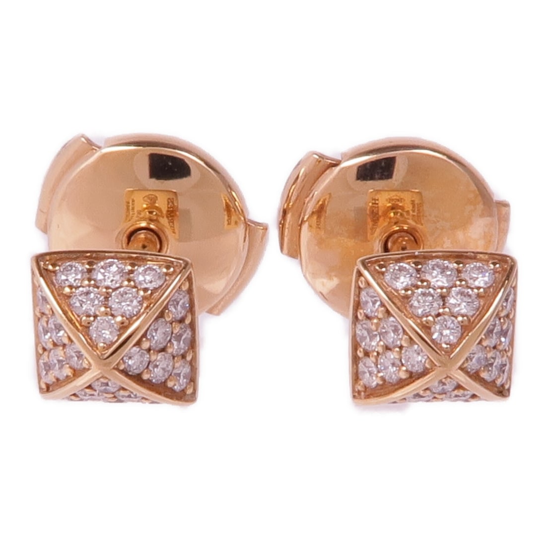 HERMES Clou d'H Diamond Pierced Earrings 18K Rose Gold: HERMES Clou d'H Diamond Pierced Earrings 18K Rose Gold Hermes Clou d'H pierced earrings in K18PG rose gold with diamond accents. Designed for women, these earrings are described as clear in color and 