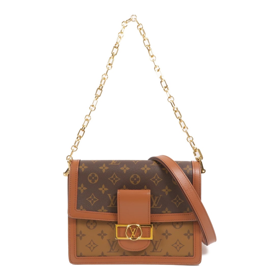 Louis Vuitton Dauphine MM M44391 2 Way Shoulder Bag Monogram Reverse: Louis Vuitton Dauphine MM M44391 2 Way Shoulder Bag Monogram Reverse Louis Vuitton Dauphine MM 2-way shoulder bag in Monogram Reverse and PVC coated canvas. This women's bag features a structured brow