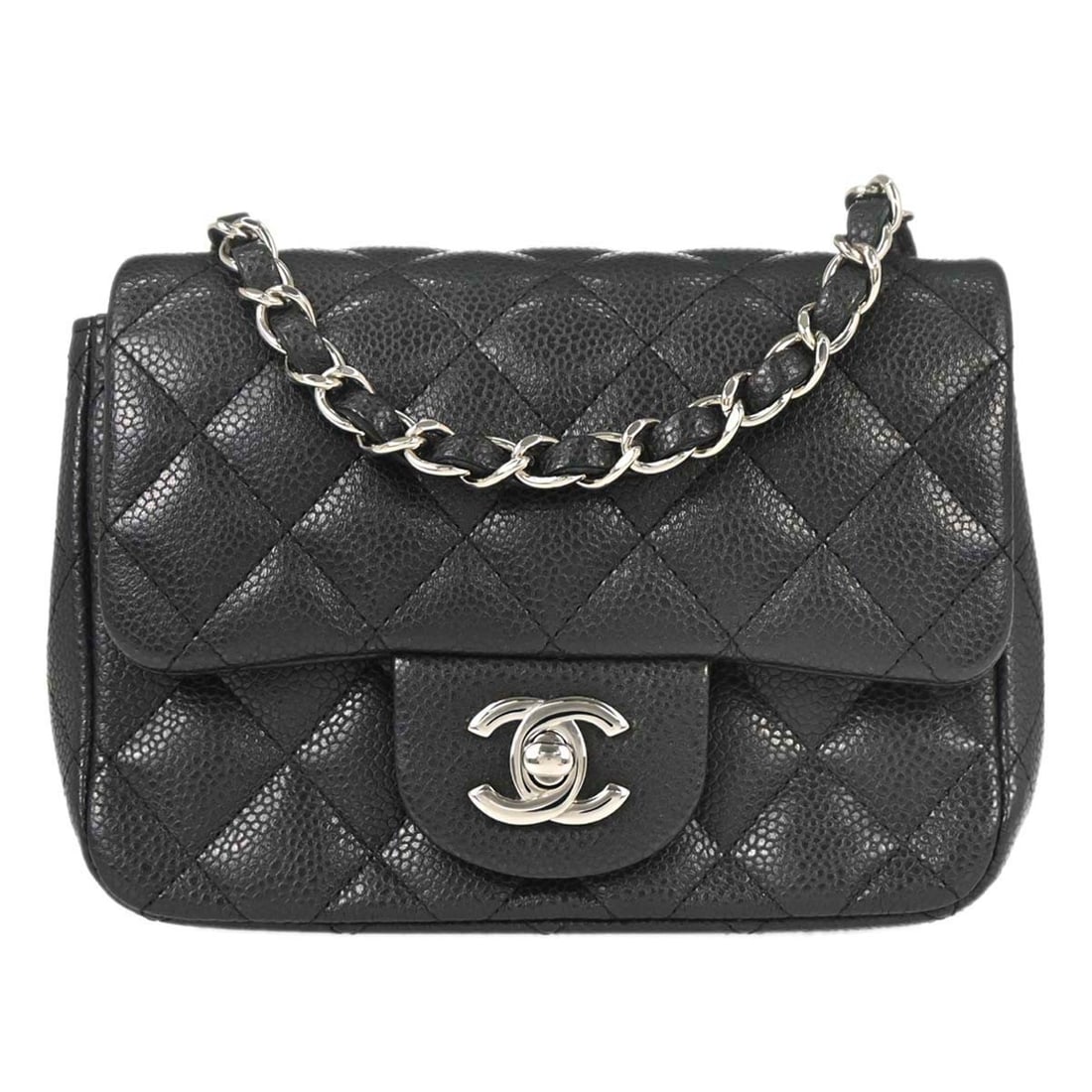 CHANEL Classic Single Flap Mini Shoulder Bag Black Caviar Leather: CHANEL Classic Single Flap Mini Shoulder Bag Black Caviar Leather Chanel Mini Classic Square Flap Shoulder Bag 17 in black caviar skin leather with a turn-lock closure and crossbody strap. This women'