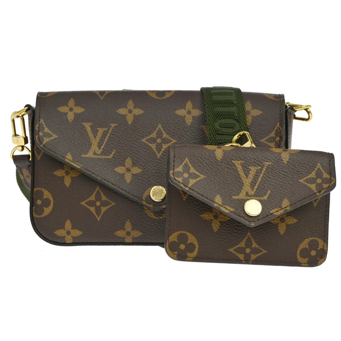 Louis Vuitton Felicie Monogram Canvas Crossbody Bag M80091 MI0271: Louis Vuitton Felicie Monogram Canvas Crossbody Bag M80091 MI0271 Vintage Louis Vuitton Felicie shoulder bag in brown monogram canvas and leather with gold-color hardware. This women's small bag featu