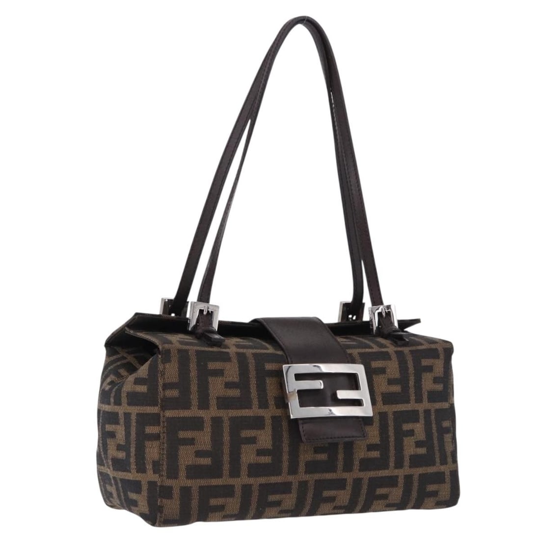 FENDI Mamma Baguette Brown Zucca Canvas Handbag Silver Tone: FENDI Mamma Baguette Brown Zucca Canvas Handbag Silver Tone Fendi Mamma Baguette handbag in brown and silver Zucca canvas. Made in Italy, this women's handbag includes a dust bag and shows reasonable 