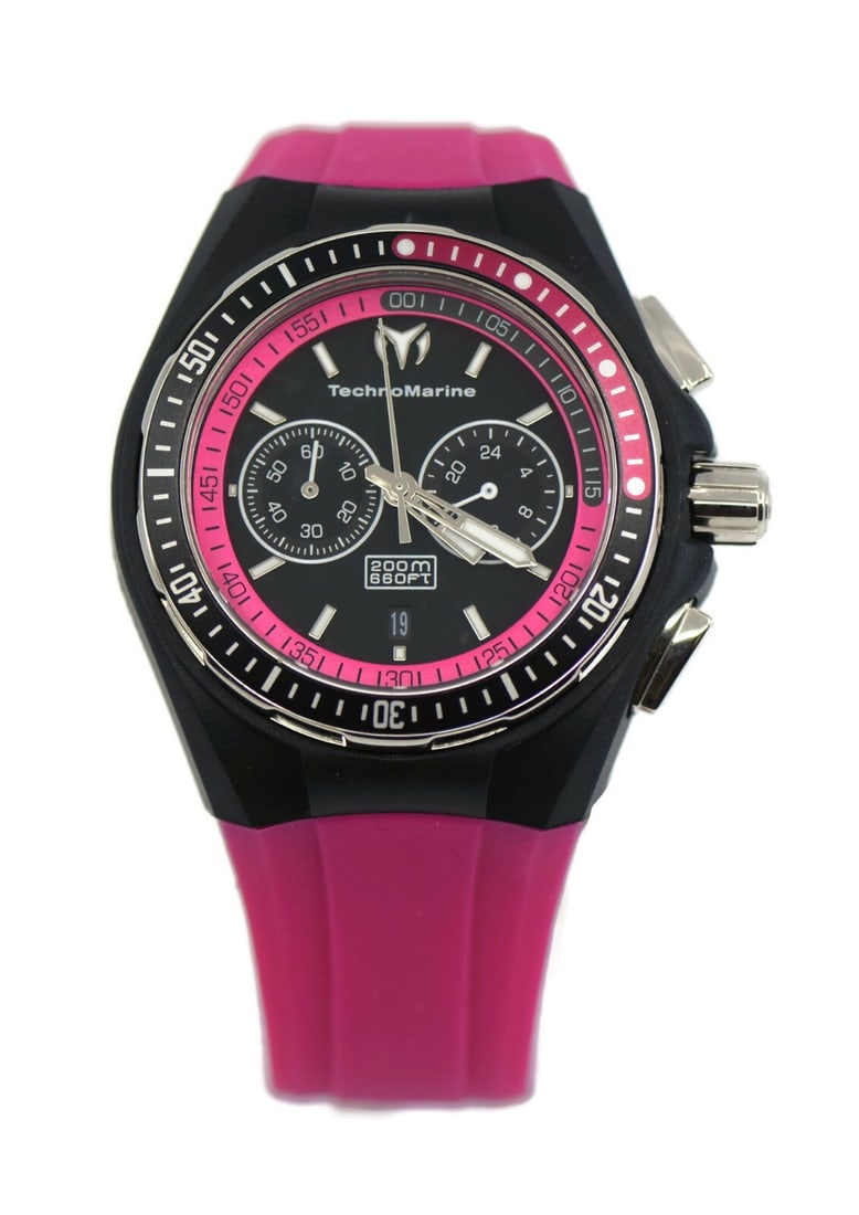 Technomarine Cruise Pink Rubber Band Stainless Steel Watch 40mm Ref 110016 with Box and Papers: Technomarine Cruise Pink Rubber Band Stainless Steel Watch 40mm Ref 110016 with Box and Papers This Technomarine Cruise wristwatch combines style and functionality with its striking design. Featuring 