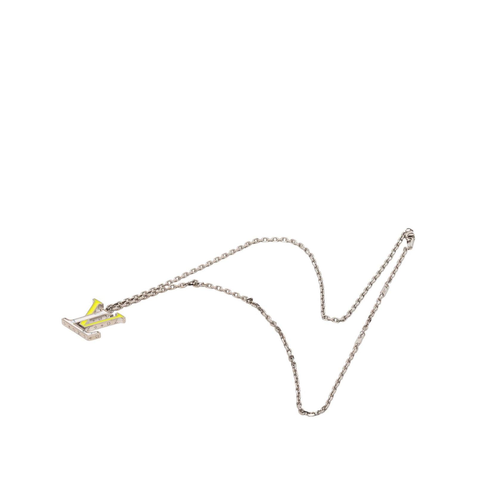 Louis Vuitton LV Colors pendant necklace silver plated metal: Louis Vuitton LV Colors pendant necklace silver plated metal Louis Vuitton pendant necklace featuring a logo pendant with enamel and resin detailing and a lobster clasp closure. The silver-tone design