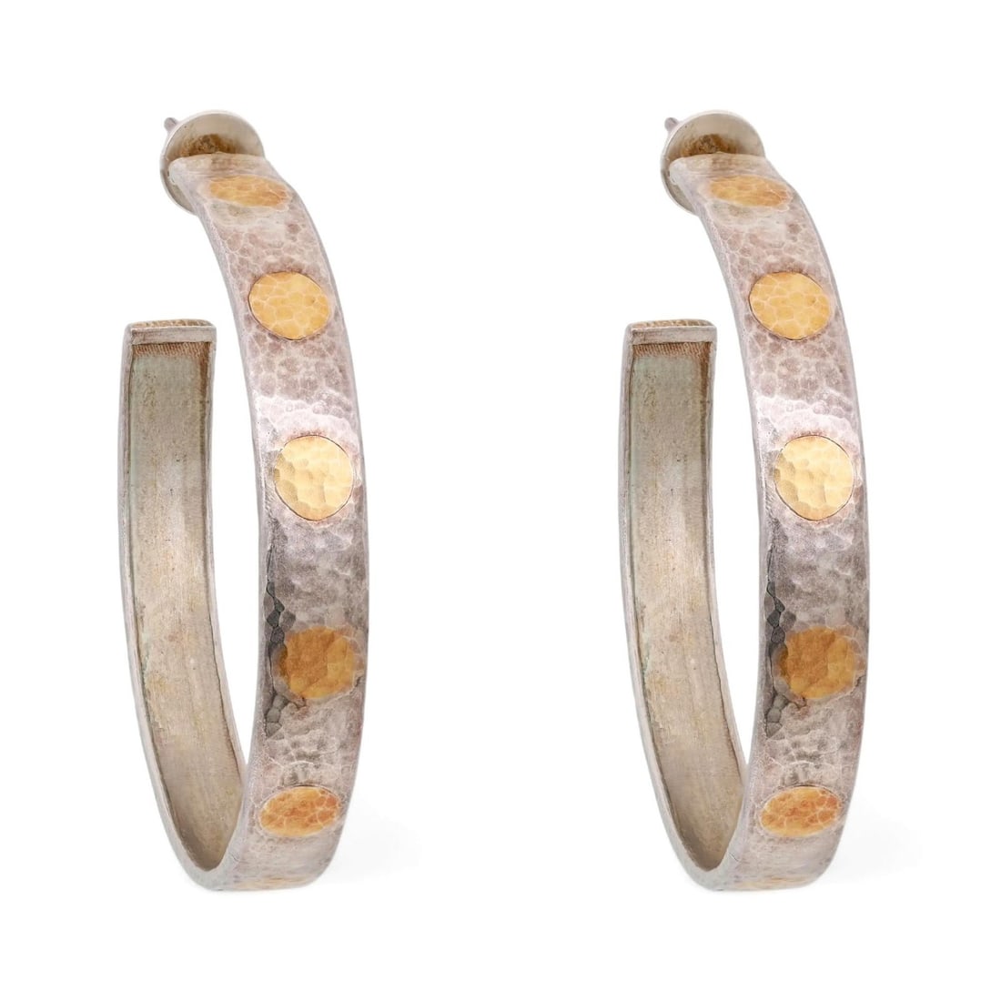 Sterling Silver Hoop Earrings with 24K Gold Flake Dots by Gurhan: Sterling Silver Hoop Earrings with 24K Gold Flake Dots by Gurhan These GURHAN Midnight Flake Dots hoop earrings feature 925 sterling silver hoops adorned with 24K yellow gold flake dot accents. The ea