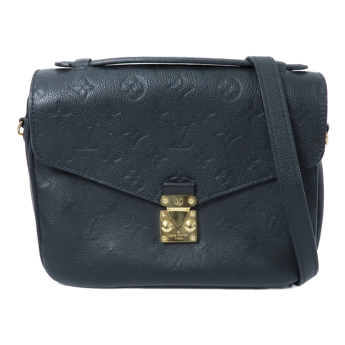Louis Vuitton Pochette Metis M41487 2 Way Shoulder Bag Black: Louis Vuitton Pochette Metis M41487 2 Way Shoulder Bag Black A Louis Vuitton Pochette Metis 2 Way Bag in black Monogram Empreinte and calfskin (cowhide). This women's regular-size bag features a flap 