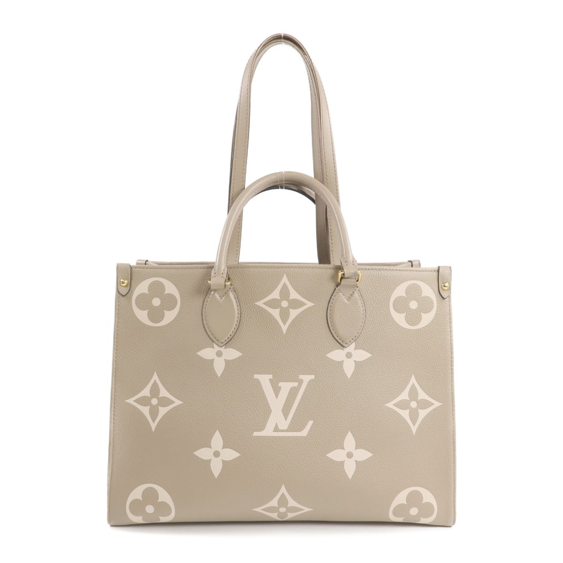 Louis Vuitton OnTheGo MM M45494 Beige Monogram Empreinte Shoulder Tote: Louis Vuitton OnTheGo MM M45494 Beige Monogram Empreinte Shoulder Tote Louis Vuitton OnTheGo MM 2-way shoulder tote bag in beige Monogram Empreinte calfskin. This women's bag features a structured tot