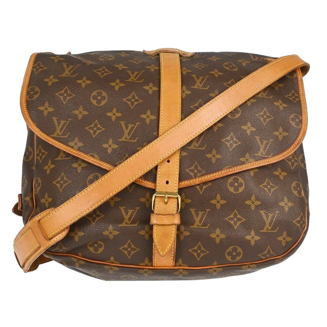 Louis Vuitton Saumur 35 Monogram Crossbody Shoulder Bag M42254: Louis Vuitton Saumur 35 Monogram Crossbody Shoulder Bag M42254 Vintage Louis Vuitton Saumur 35 shoulder bag in Monogram canvas with leather details. It features a buckle closure, crossbody strap, and 