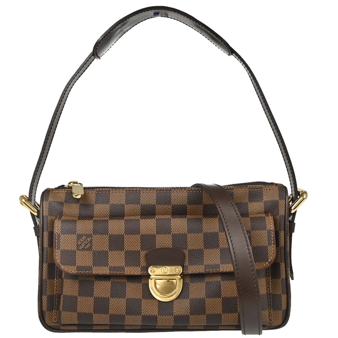 Louis Vuitton Ravello GM Damier Canvas Shoulder Bag Brown N60006: Louis Vuitton Ravello GM Damier Canvas Shoulder Bag Brown N60006 Louis Vuitton Ravello GM shoulder bag in Damier canvas with leather trim and gold-color hardware. This women's medium bag features a zi