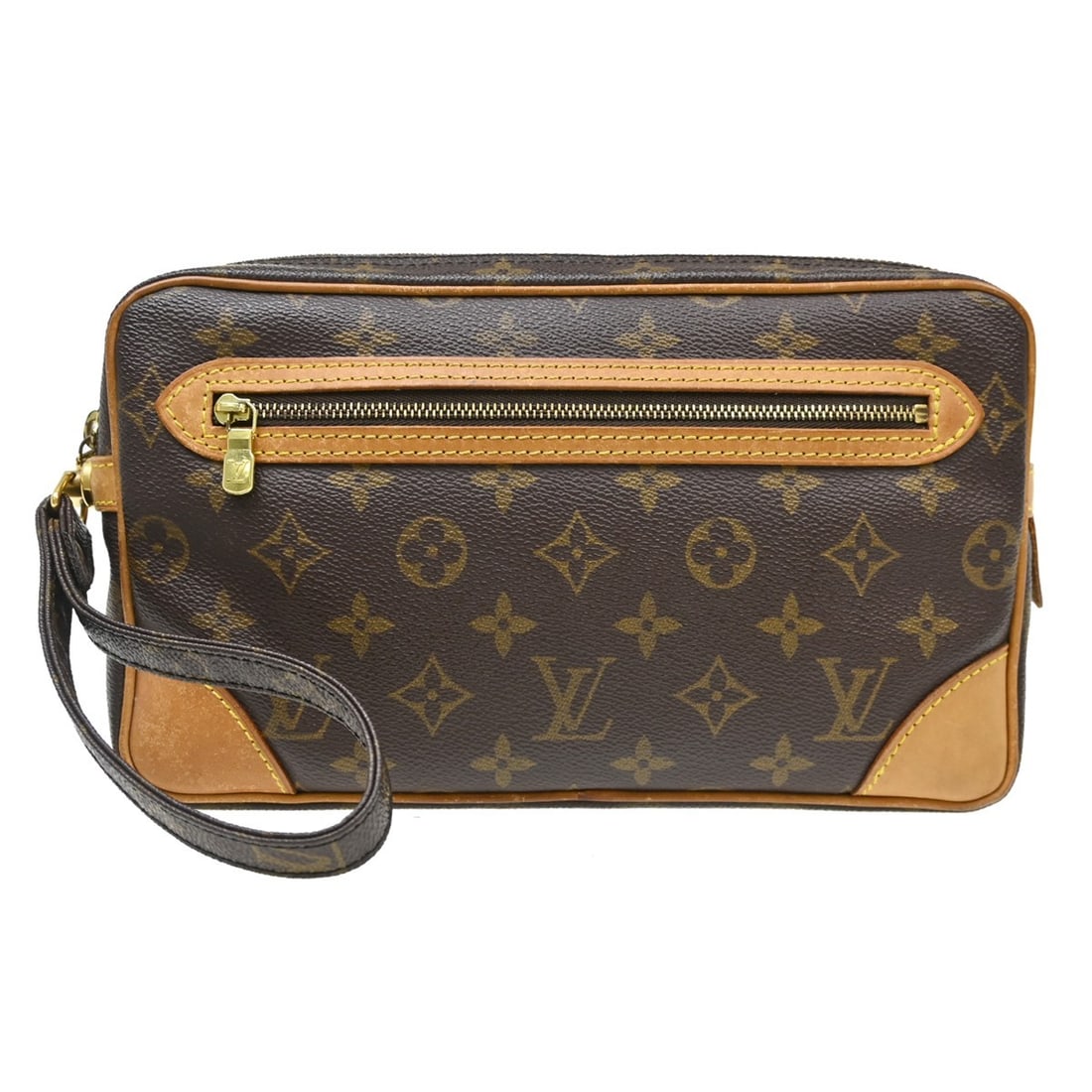 Louis Vuitton Marly Dragonne GM Monogram Clutch M51825: Louis Vuitton Marly Dragonne GM Monogram Clutch M51825 Vintage Louis Vuitton Marly Dragonne GM clutch bag in brown Monogram canvas with leather trim and a zip closure. Made in France, this women's clu