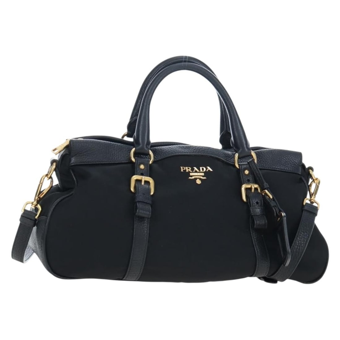 PRADA 2way Nylon Leather Handbag Black with Strap and Dust Bag (1 of 18)
