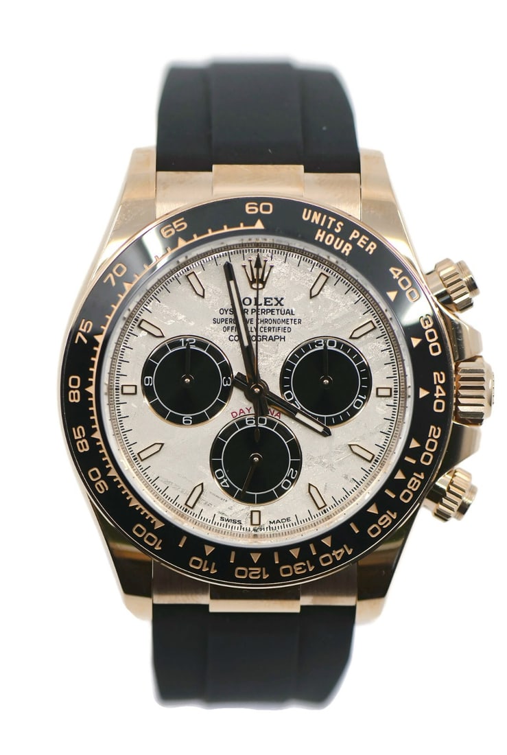 Rolex Daytona 126515LN Rose Gold Meteorite Dial Automatic Watch 40mm with Box: Rolex Daytona 126515LN Rose Gold Meteorite Dial Automatic Watch 40mm with Box This Rolex Daytona Meteorite is a luxury wristwatch featuring a 40mm 18K rose gold case and a distinctive meteorite-patter