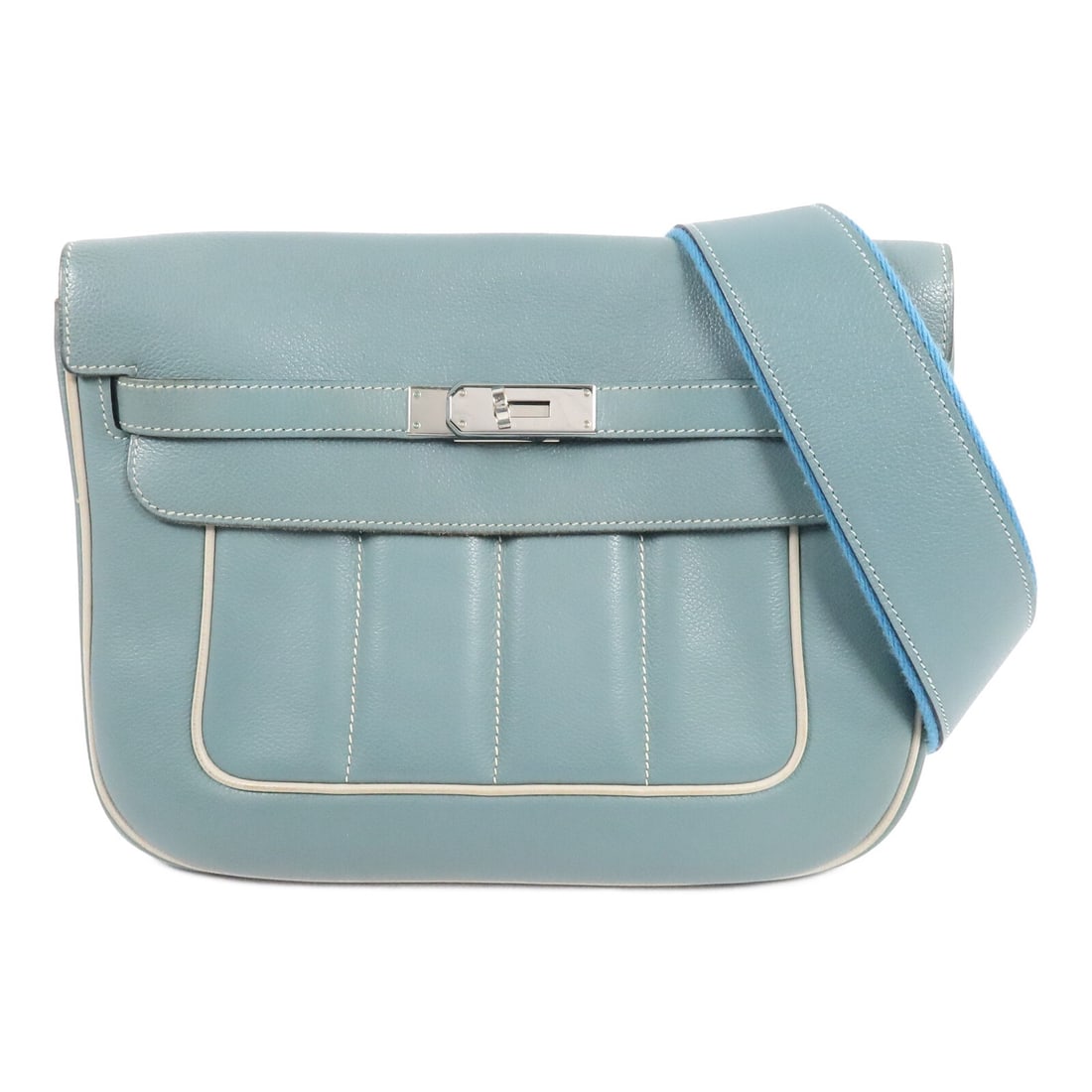 Hermes Berline 28 Evercolor Calfskin Shoulder Bag PHW Ciel Gris Perle: Hermes Berline 28 Evercolor Calfskin Shoulder Bag PHW Ciel Gris Perle Hermes Berline 28 shoulder bag in Evercolor leather with a Ciel/Gris Perle colorway and palladium-tone hardware. This women's shou