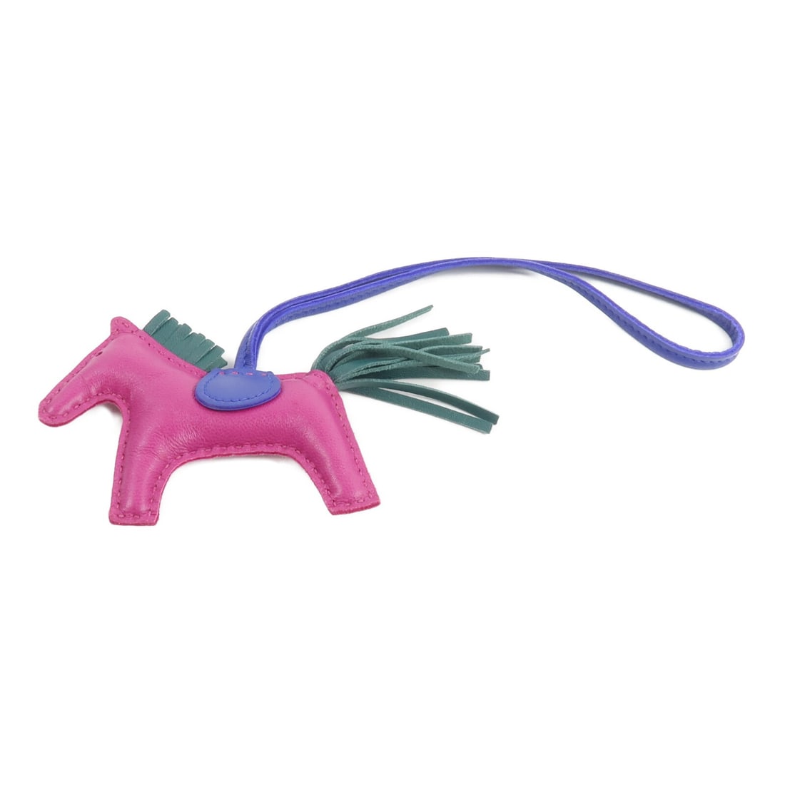 Hermes Rodeo PM Milo Lambskin Charm Rose Purple Bleu Electrique Malachite: Hermes Rodeo PM Milo Lambskin Charm Rose Purple Bleu Electrique Malachite Hermes Rodeo PM charm crafted in Milo lambskin with a rose purple, bleu electrique, and malachite color combination. Made in F