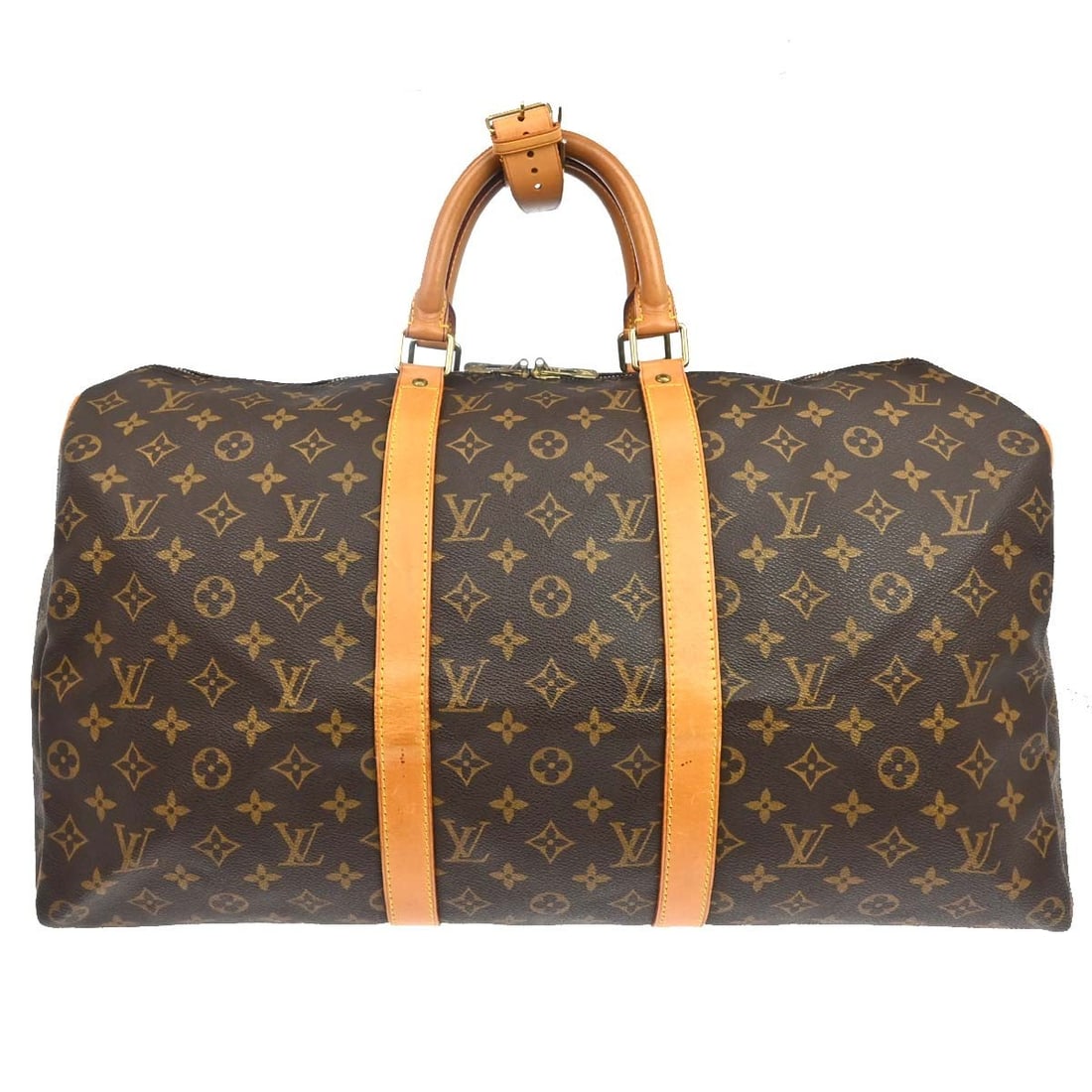 Louis Vuitton Keepall Unisex Brown Monogram Canvas Bag: Louis Vuitton Keepall Unisex Brown Monogram Canvas Bag Louis Vuitton Keepall in brown monogram canvas. This unisex bag is in good condition with visible wear, including scuffs, cracks, suntan and disc