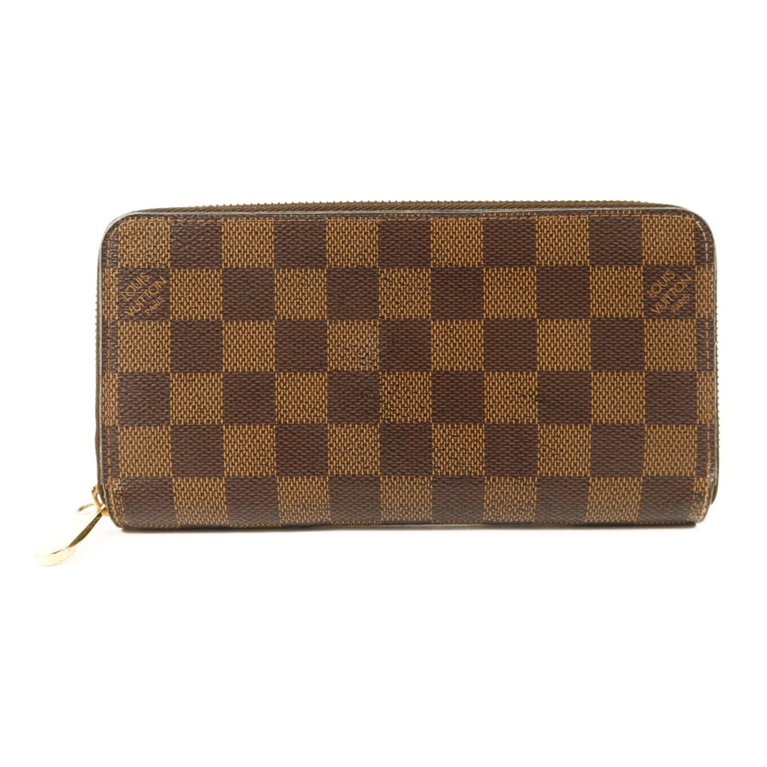 Louis Vuitton N60046 Damier Brown Around Long Wallet: Louis Vuitton N60046 Damier Brown Around Long Wallet Louis Vuitton long wallet in Damier x PVC coated canvas, presented in brown with gold-tone hardware. It is a women's regular-size zippered wallet, 