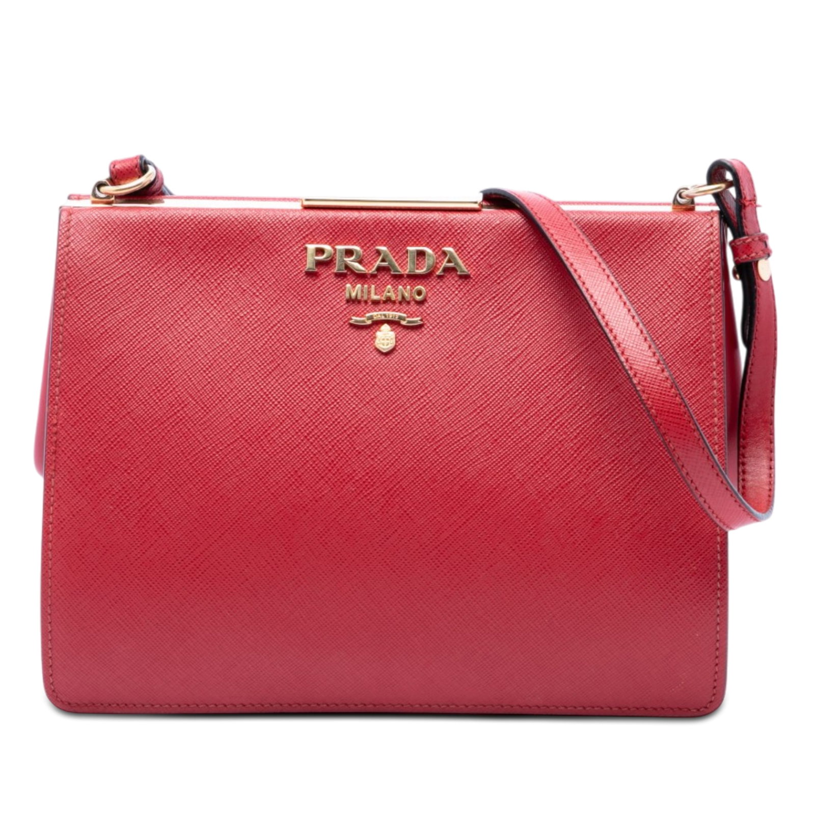 Prada Light Frame Crossbody Bag Red Saffiano City Calf Leather (1 of 6)