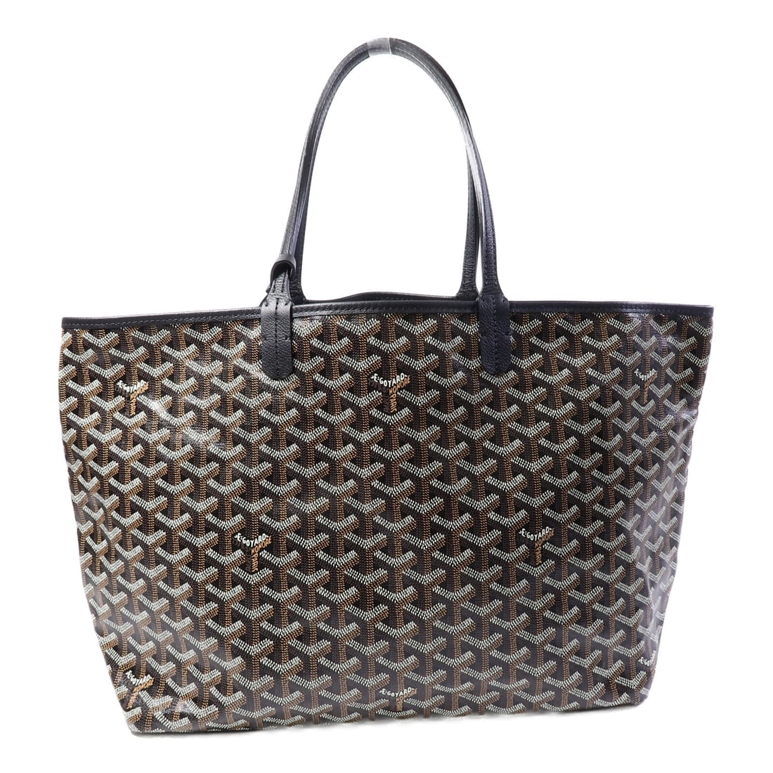 Goyard Saint Louis PM Coated Canvas Tote Black Brown SHW: Goyard Saint Louis PM Coated Canvas Tote Black Brown SHW Goyard Saint Louis PM tote bag in black and brown PVC coated canvas. This women's tote is made in France and comes with storage bags and a pouc