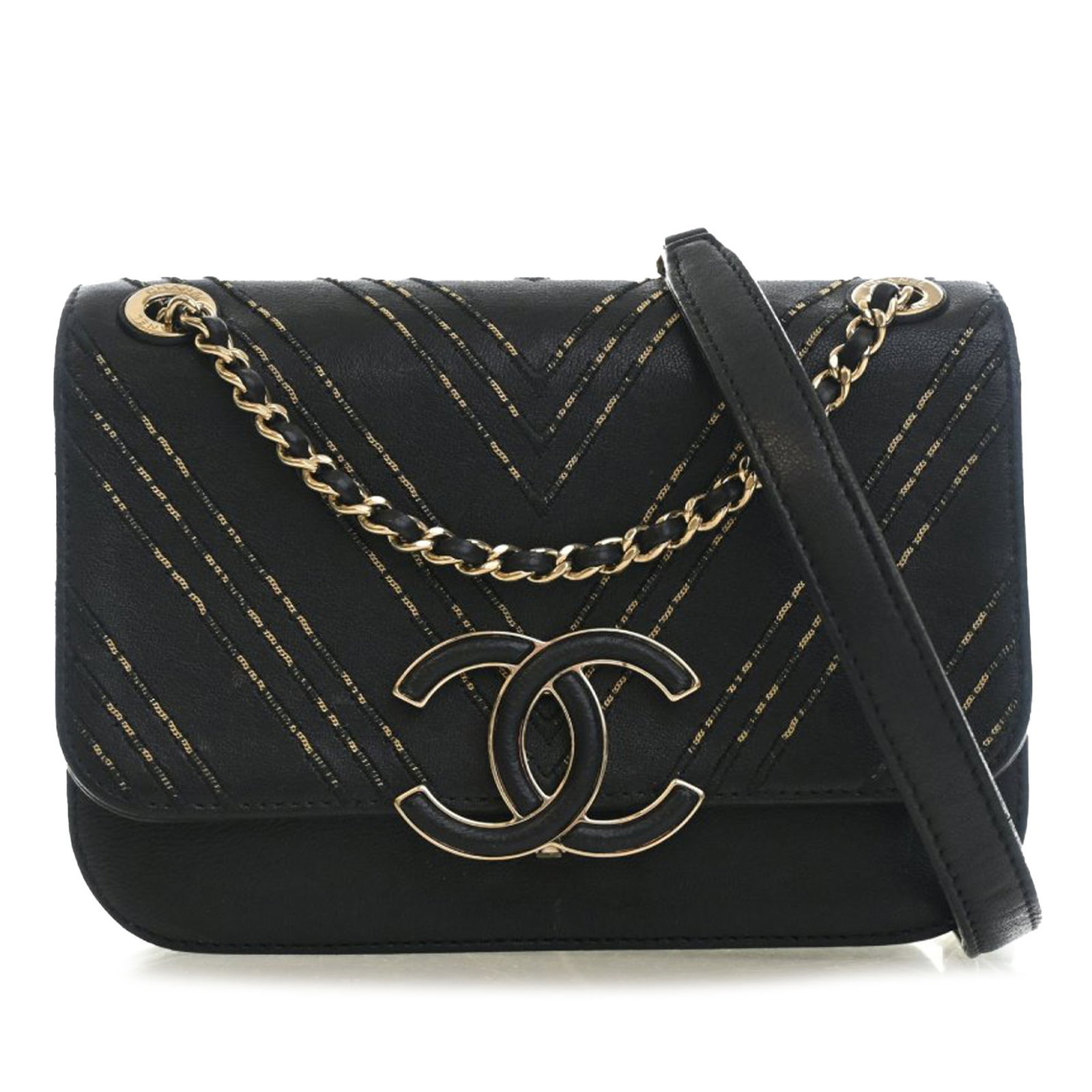 Chanel Small Chevron Subtle Flap Sheepskin Crossbody Bag: Chanel Small Chevron Subtle Flap Sheepskin Crossbody Bag Chanel Small Chevron Sheepskin Subtle Flap crossbody bag crafted in black sheepskin leather. It features a leather-woven chain link shoulder st