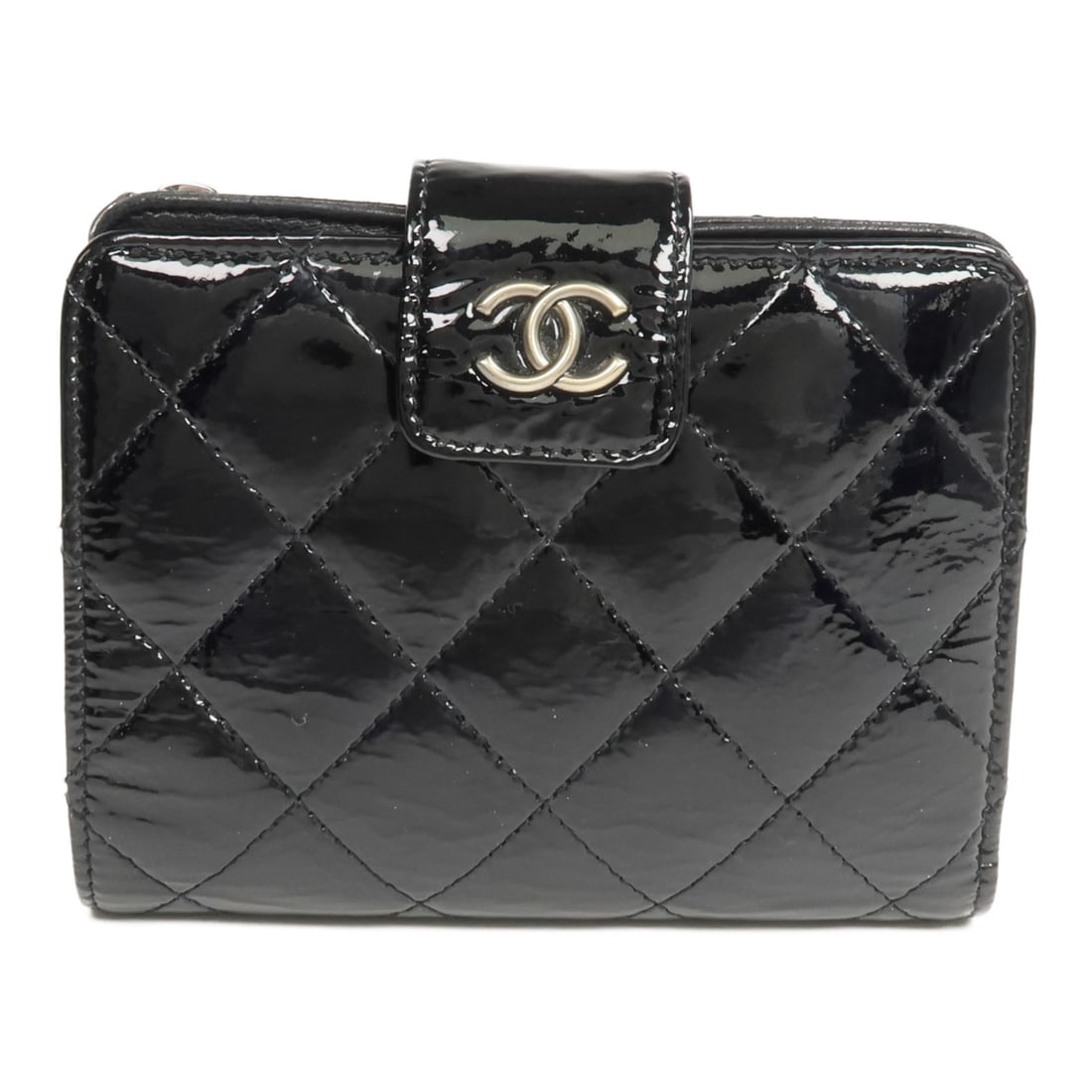 CHANEL CC Bi Fold Wallet Black Patent Leather SHW (1 of 18)