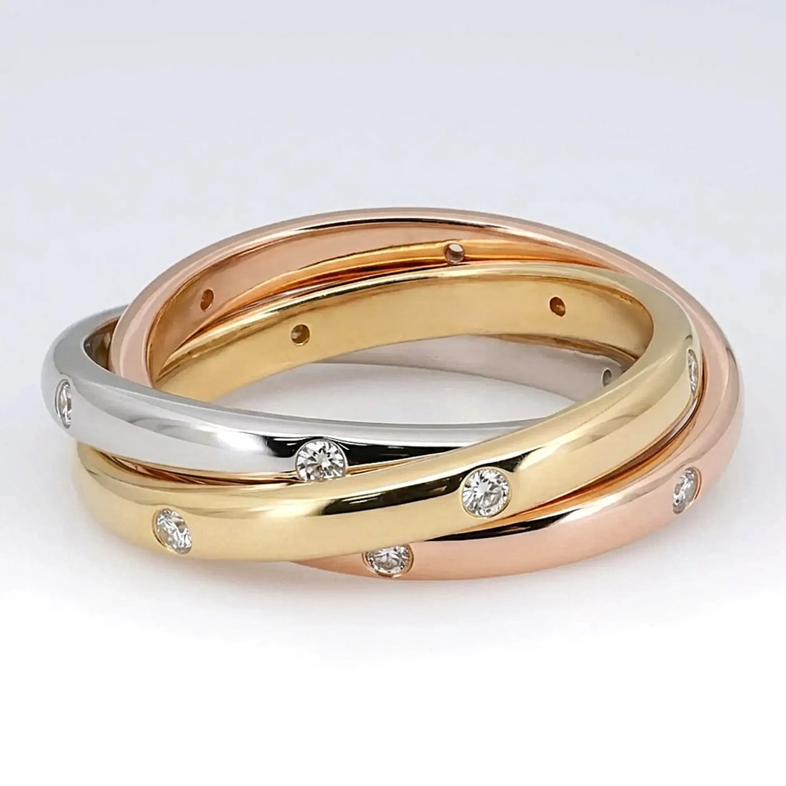 Memoire rolling band ring in 18K tri color gold with 0.33 ctw diamonds size 6 (1 of 6)