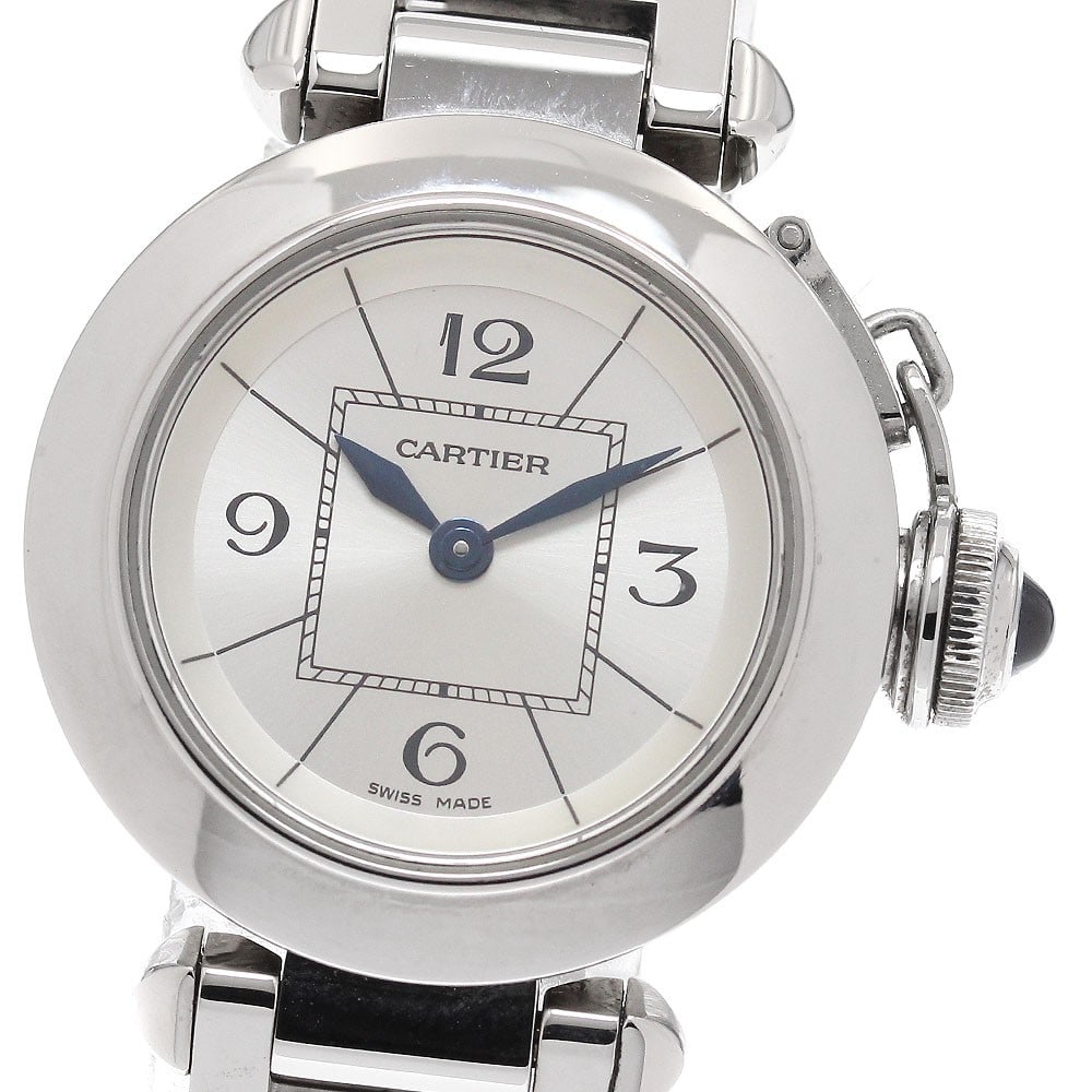 Cartier Miss Pasha ladies quartz wristwatch ref W3140007: Cartier Miss Pasha ladies quartz wristwatch ref W3140007 Pre-owned Cartier Miss Pasha women's wristwatch with a quartz movement and silver dial. This watch features a stainless steel case and stainles