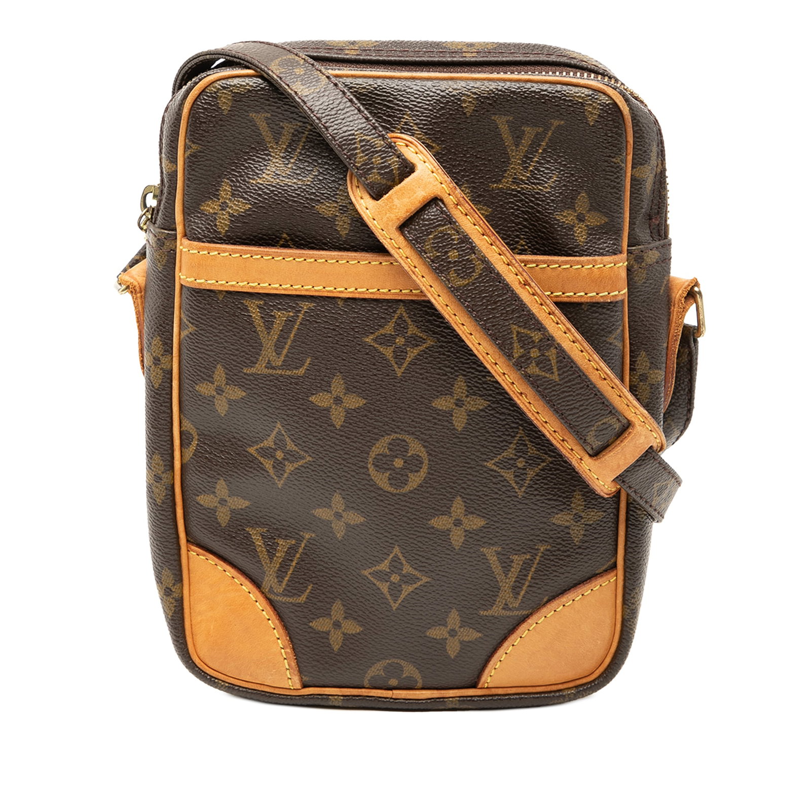 Louis Vuitton Danube Monogram Canvas Crossbody Bag: Louis Vuitton Danube Monogram Canvas Crossbody Bag This Louis Vuitton Monogram Danube bag features the signature monogram canvas with vachetta leather trim. It is designed with an adjustable flat shou
