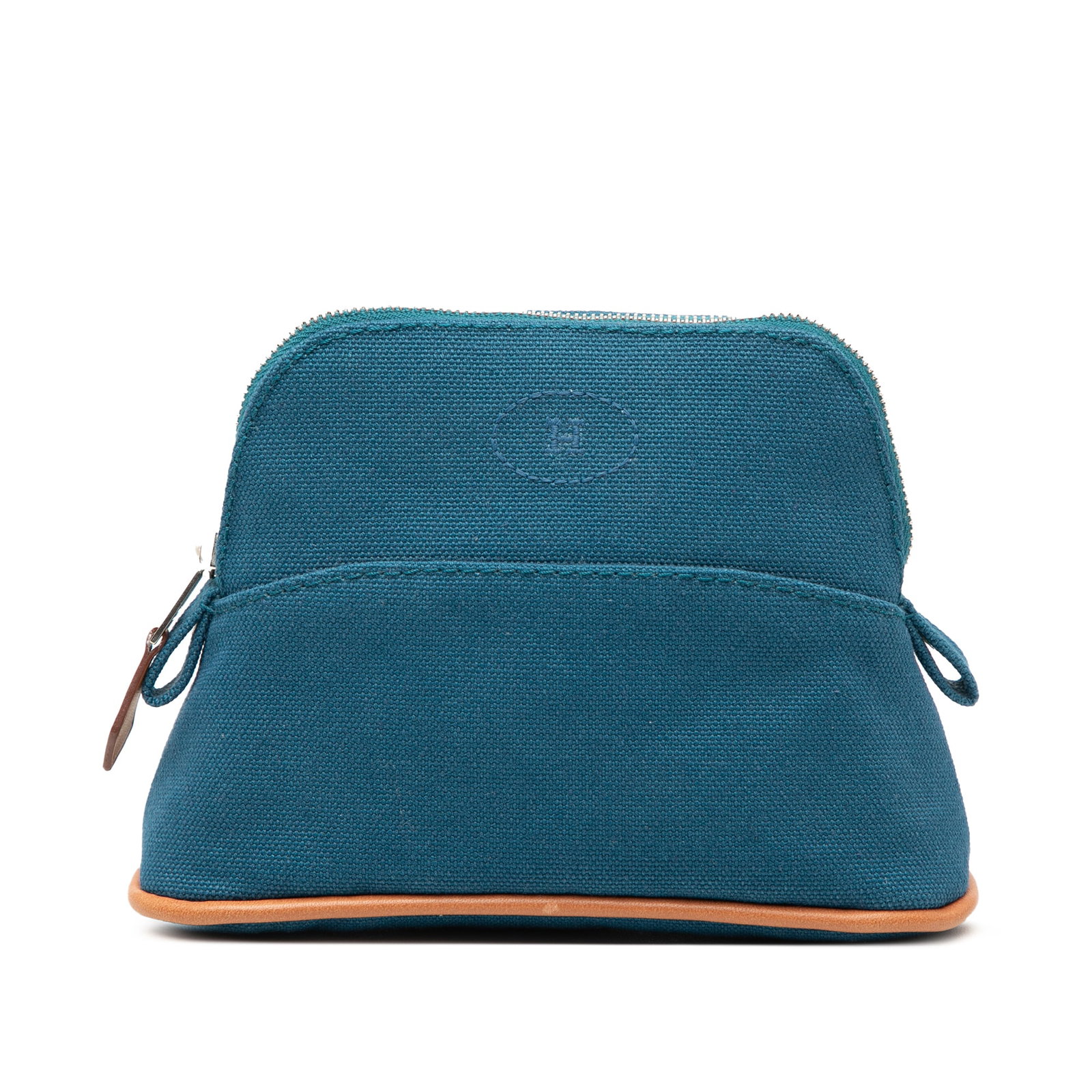Hermes Mini Mini Bolide Canvas Zip Pouch Blue: Hermes Mini Mini Bolide Canvas Zip Pouch Blue Hermes Mini Mini Canvas Bolide Case in blue canvas with leather trim and a top zip closure. Made in France, this small leather good shows condition grade 