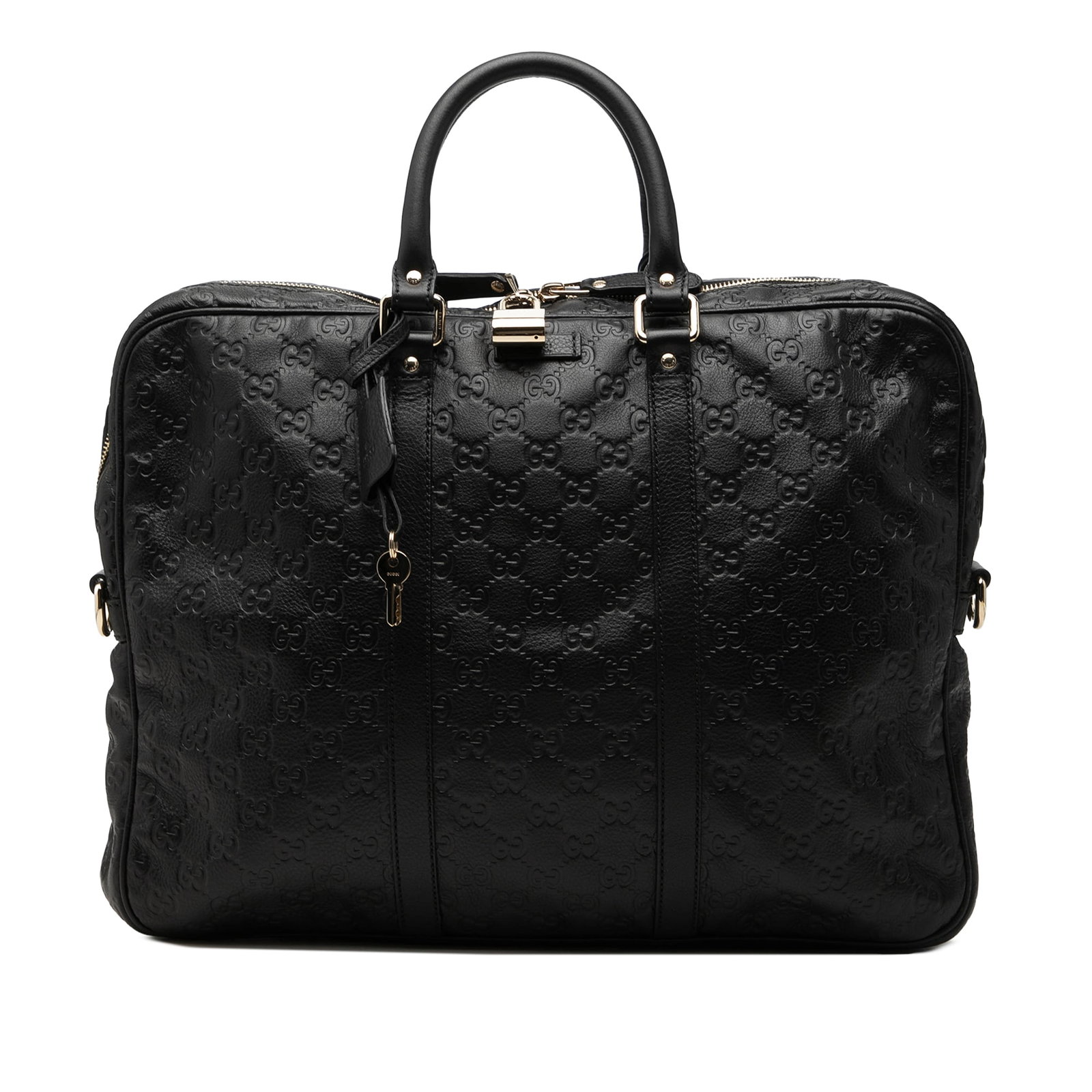 Gucci Guccissima Leather Briefcase Black Top Zip Bag: Gucci Guccissima Leather Briefcase Black Top Zip Bag Guccissima business bag crafted in embossed leather with rolled leather handles, a top zip closure, and an interior zip pocket. Condition is AB wit