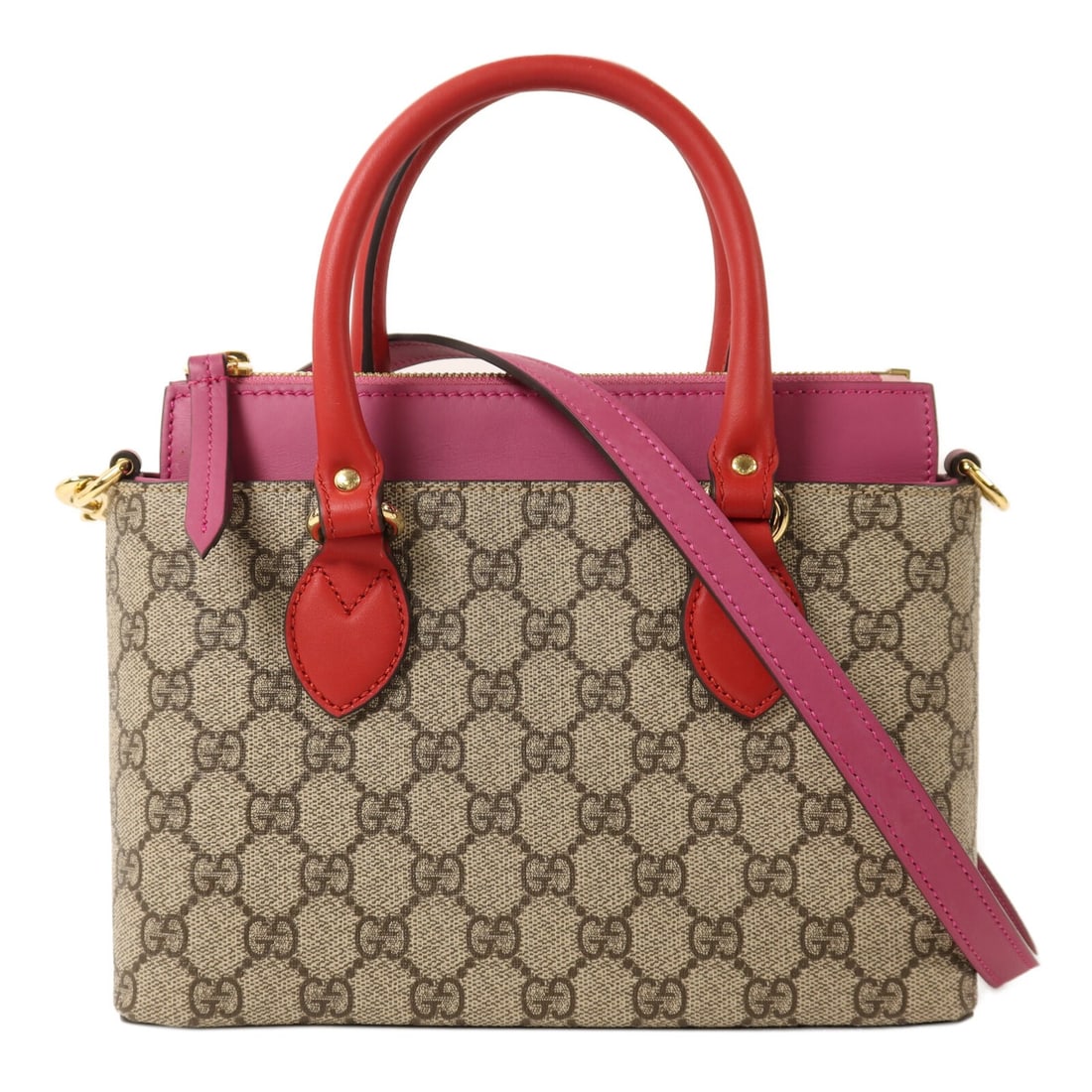 Gucci 453177 GG Supreme Mini Zip 2 Way Shoulder Bag Brown: Gucci 453177 GG Supreme Mini Zip 2 Way Shoulder Bag Brown This GUCCI GG Supreme Mini Zip Bag is a 2-way shoulder bag in brown PVC coated canvas, designed for women. It features a zip closure, brown fr