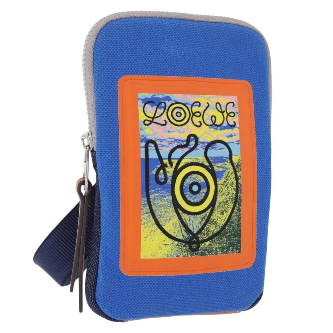 LOEWE Irohebe Nature canvas neck pouch shoulder bag blue silver: LOEWE Irohebe Nature canvas neck pouch shoulder bag blue silver Authentic LOEWE Irohebe Nature neck pouch shoulder bag in blue and silver canvas. This women's shoulder bag is made in Japan and include
