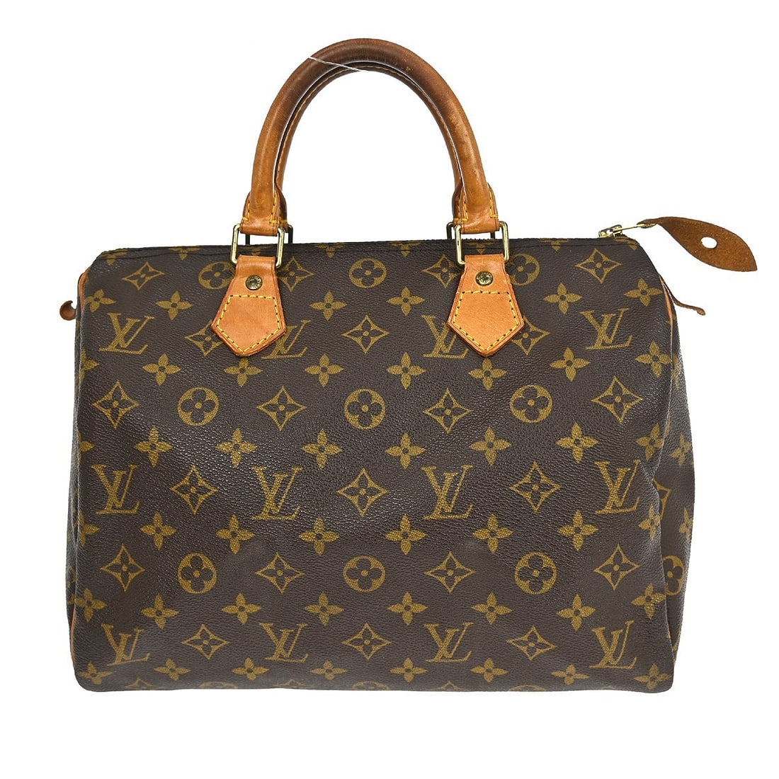Louis Vuitton Speedy 30 Monogram Canvas Satchel M41526: Louis Vuitton Speedy 30 Monogram Canvas Satchel M41526 Vintage Louis Vuitton Speedy 30 satchel handbag in brown monogram canvas with beige leather double handles and a zip closure. Made in France, thi