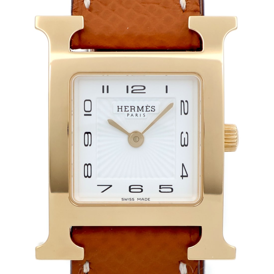 Hermes HH1.201e Heure H ladies quartz wristwatch white gold plated (1 of 13)