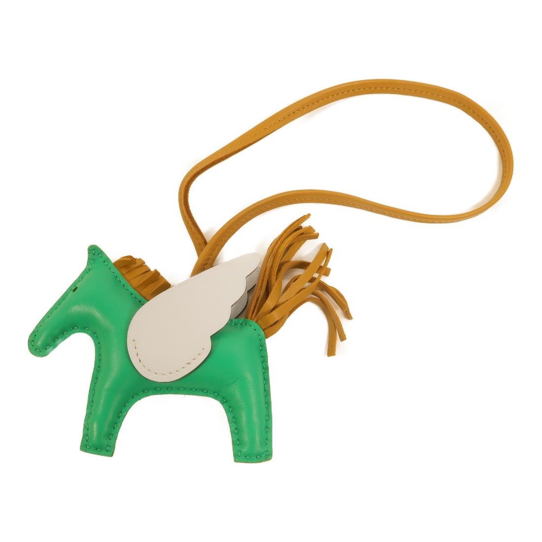 Hermes Rodeo Pegase PM leather charm Menthe Sesame: Hermes Rodeo Pegase PM leather charm Menthe Sesame Hermes Rodeo Pegase PM charm in Menthe and Sesame leather. This women's charm is crafted from Agneau Milo lambskin and calfskin, and comes with its s