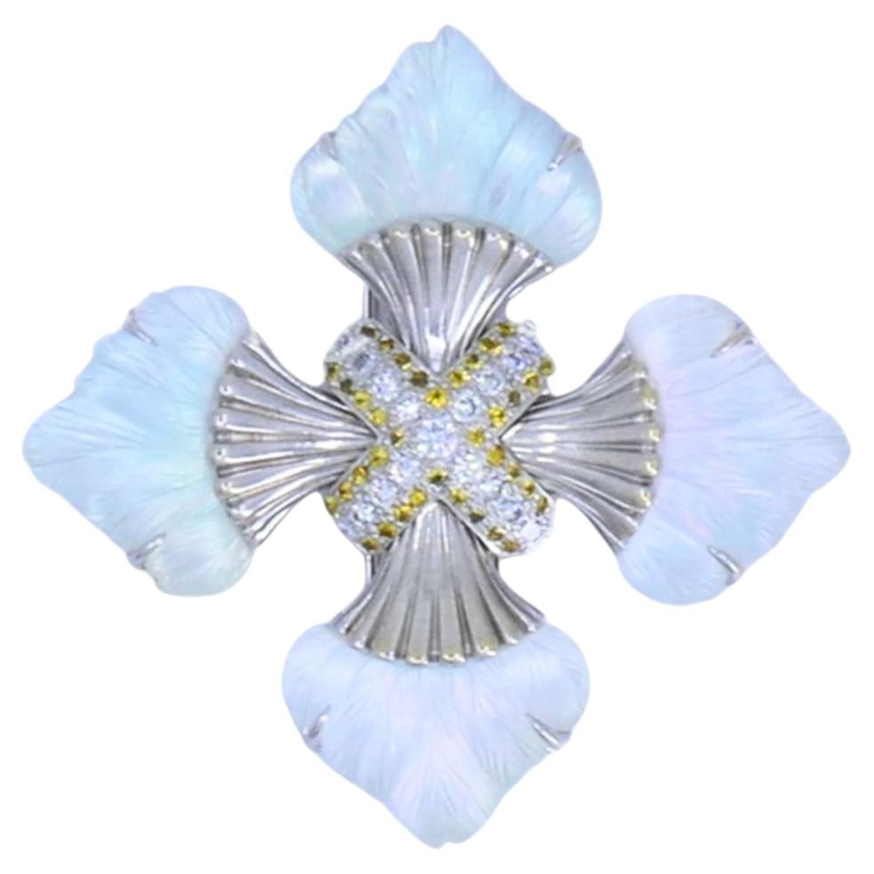 Seaman Schepps Maltese Cross Brooch 18k White Gold Rock Crystal Diamond Sapphire (1 of 10)